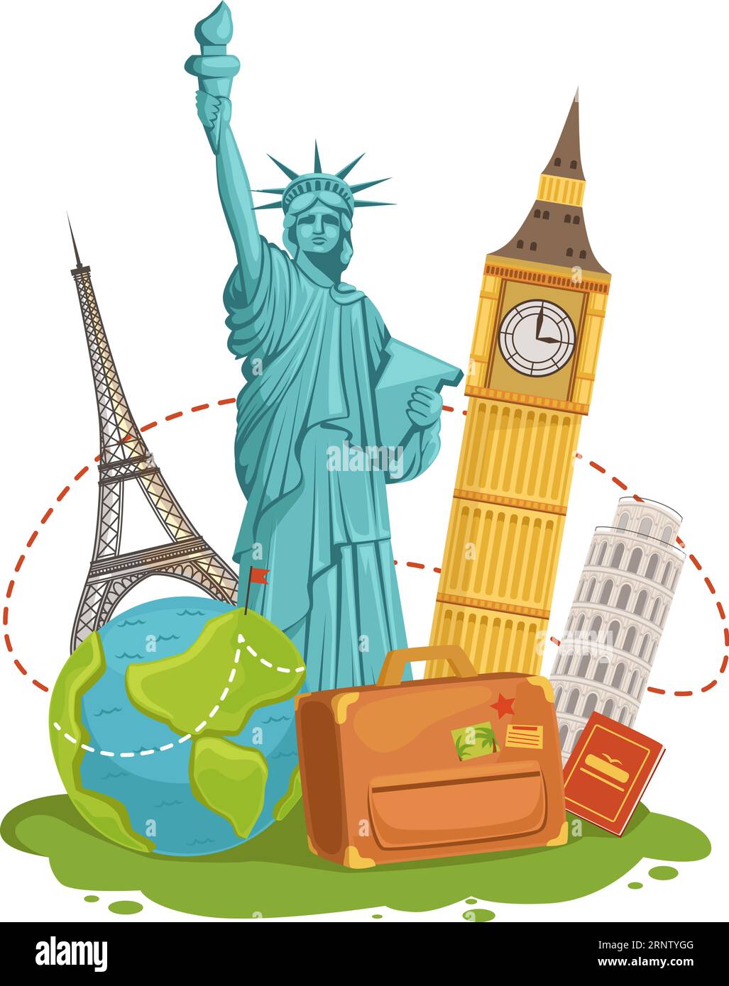 Worldwide travel landmarks. Tourist journey cartoon concept Stock Vector