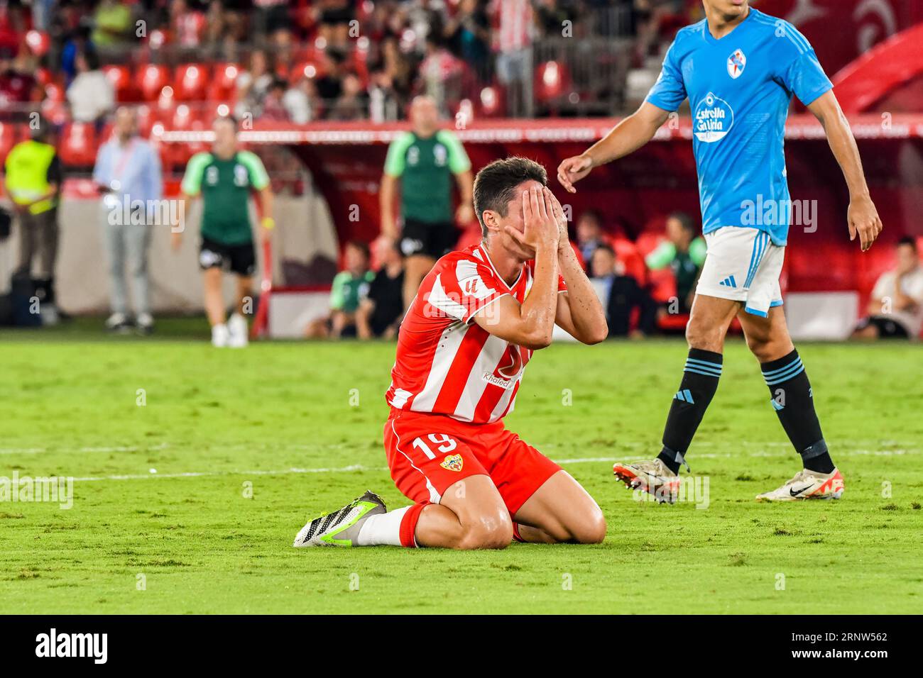 Almeria, Spain. 01st Sep, 2023. ALMERIA, SPAIN - SEPTEMBER 1: Sergio Arribas of UD Almeria reacts after fail a goal during the match between UD Almeria and RC Celta de Vigo of La Liga EA Sports on September 1, 2023 at Power Horse Stadium in Almeria, Spain. (Photo by Samuel Carreño/ Credit: Px Images/Alamy Live News Stock Photo