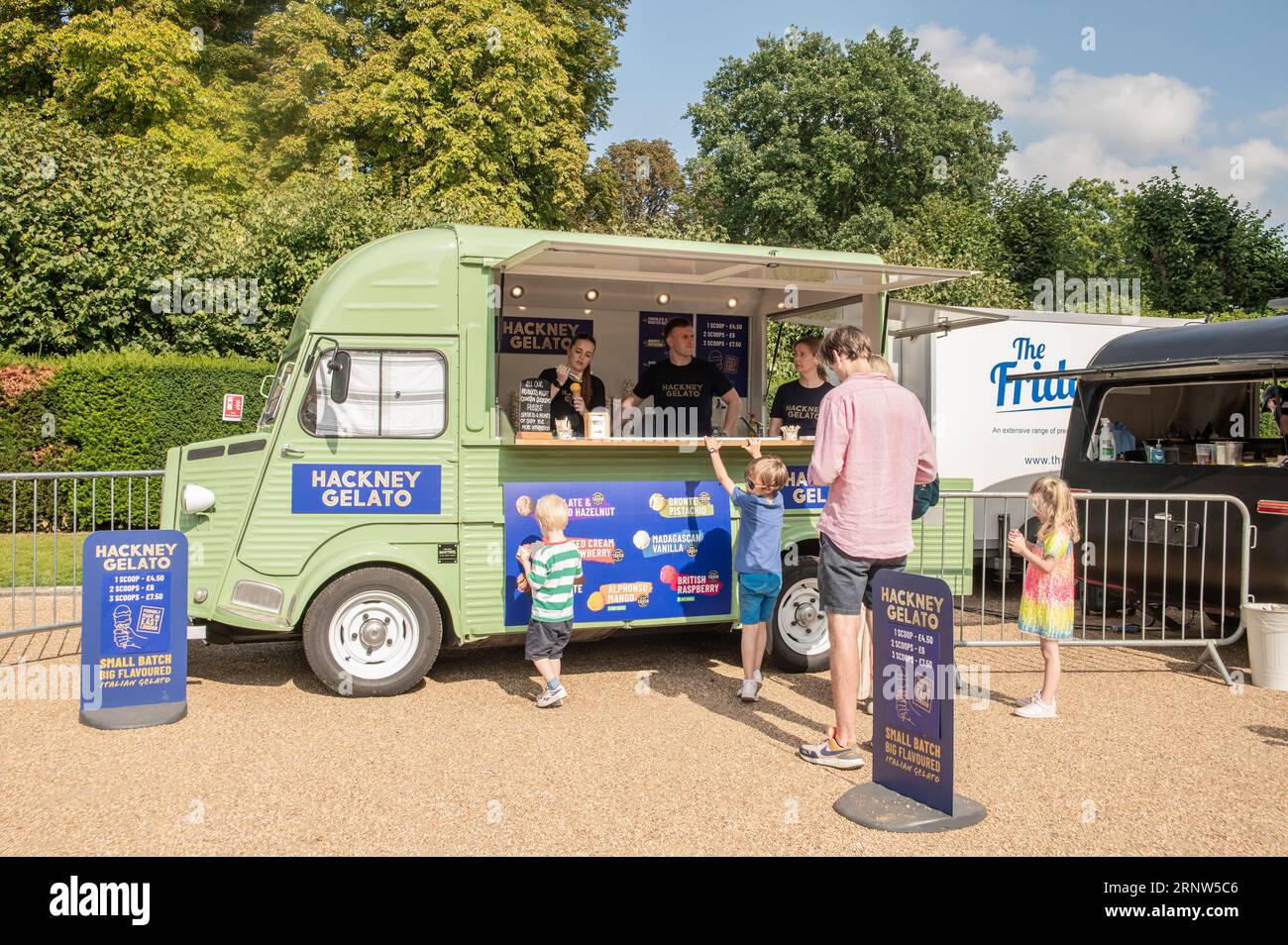 London, United Kingdom. 2nd September 2023. Kids queuing for icecream