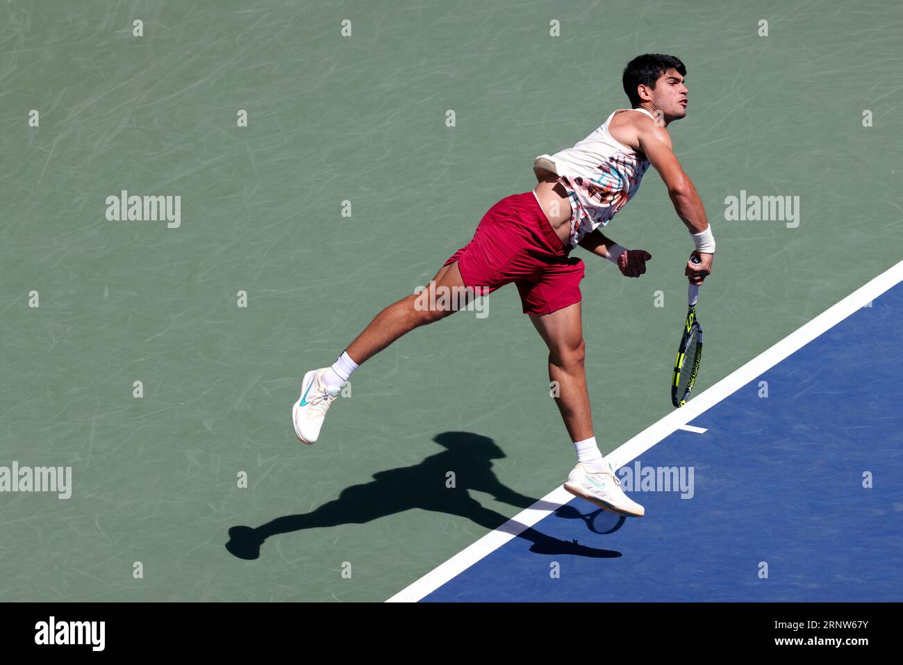 New York, USA. 14th Aug, 2023. New York, USA - September 2: Carlos Alcaraz of Spain during his third round match against Daniel Evans of Great Britain on Day 6 of the US Open at the USTA Billie Jean King National Tennis Center on September 2, 2023 in New York, USA. ( Credit: Adam Stoltman/Alamy Live News Stock Photo