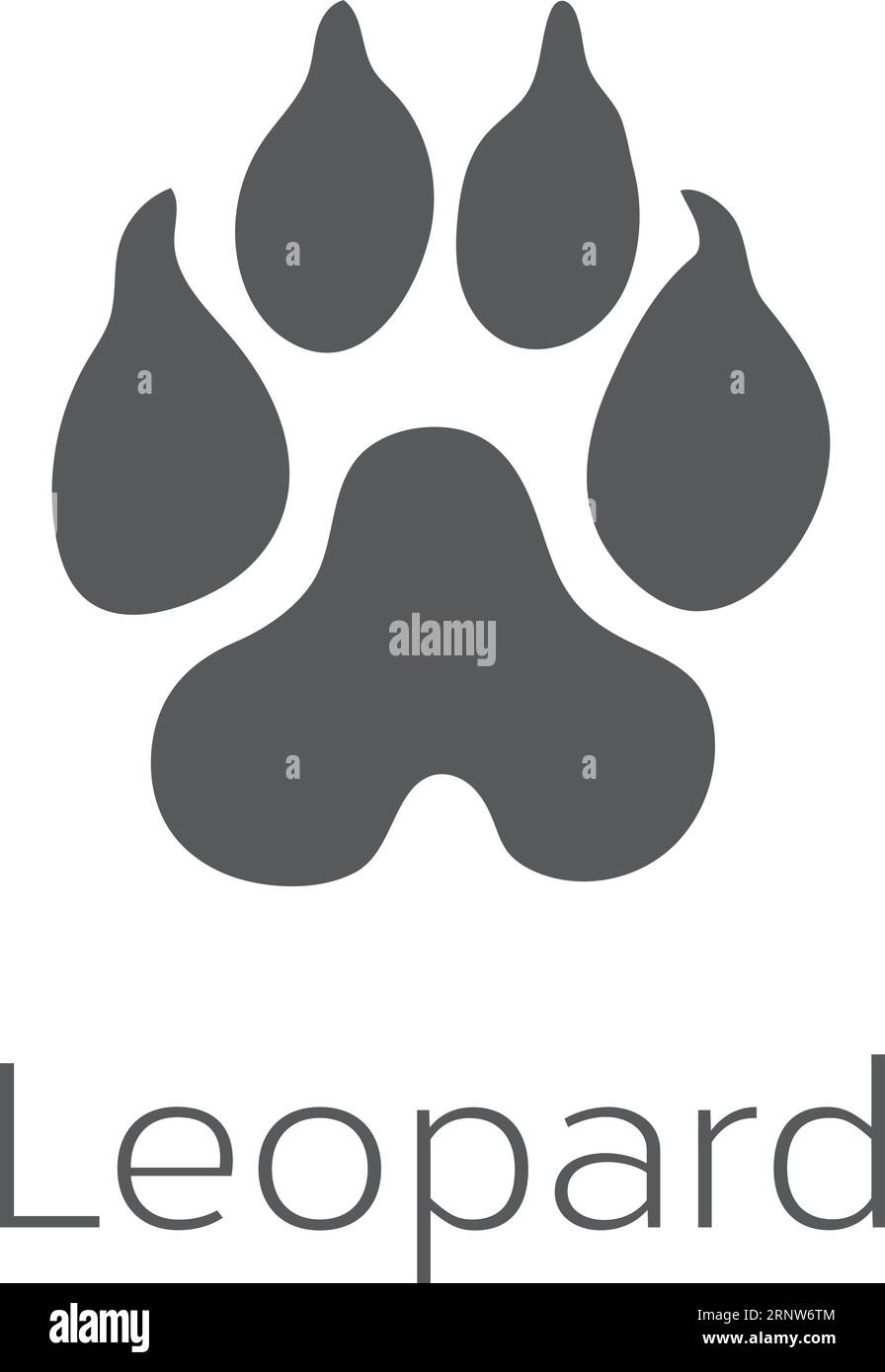 Leopard footprint. Wild predator trace. Black step mark Stock Vector