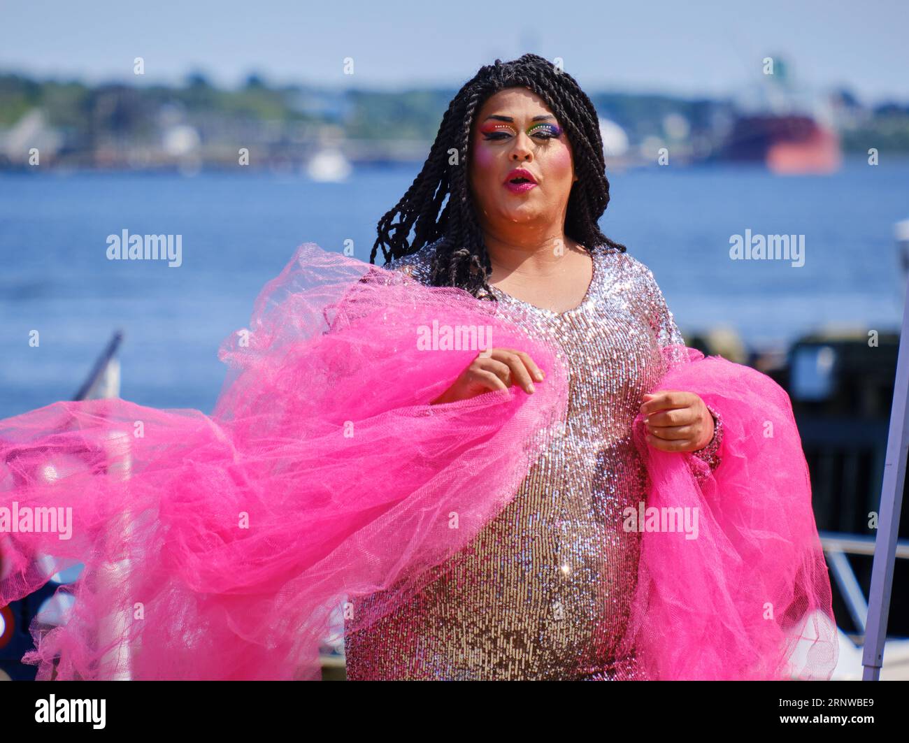 Performer Elle Noir in Drag Show Performance on Halifax Boardwalk