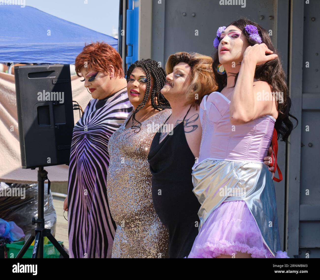 Local Drag Queen in Drag Show Performance on Halifax Boardwalk, September 2023 Stock Photo