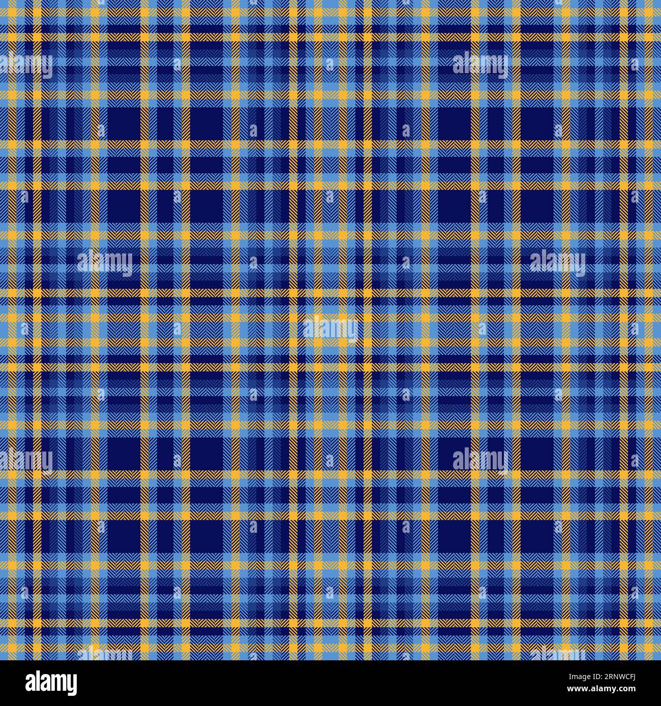 Textile background check of texture pattern tartan with a plaid fabric seamless vector in blue and amber colors. Stock Vector