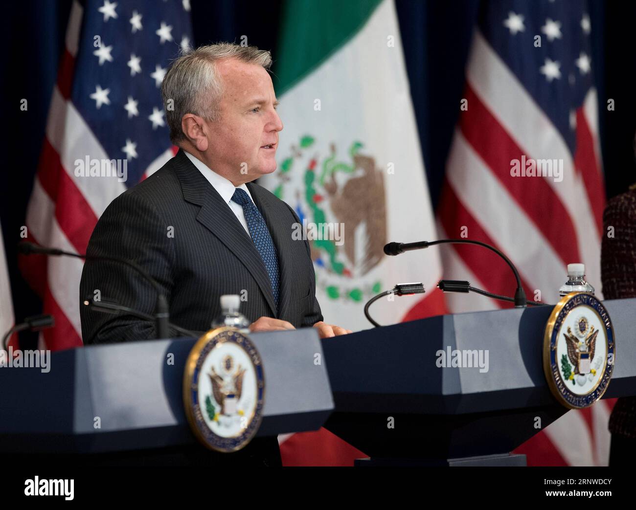 (171215) -- WASHINGTON D.C., Dec. 15, 2017 -- U.S. Deputy Secretary of State John Sullivan speaks during a press conference in Washington D.C., the United States, on Dec. 14, 2017. The U.S. and Mexican high-level officials met here on Thursday to discuss strategies to clamp down transnational criminal organizations (TCO) and illegal drug flow with joint efforts. ) (djj) U.S.-WASHINGTON D.C.-MEXICO-DRUG-COOPERATION TingxShen PUBLICATIONxNOTxINxCHN Stock Photo