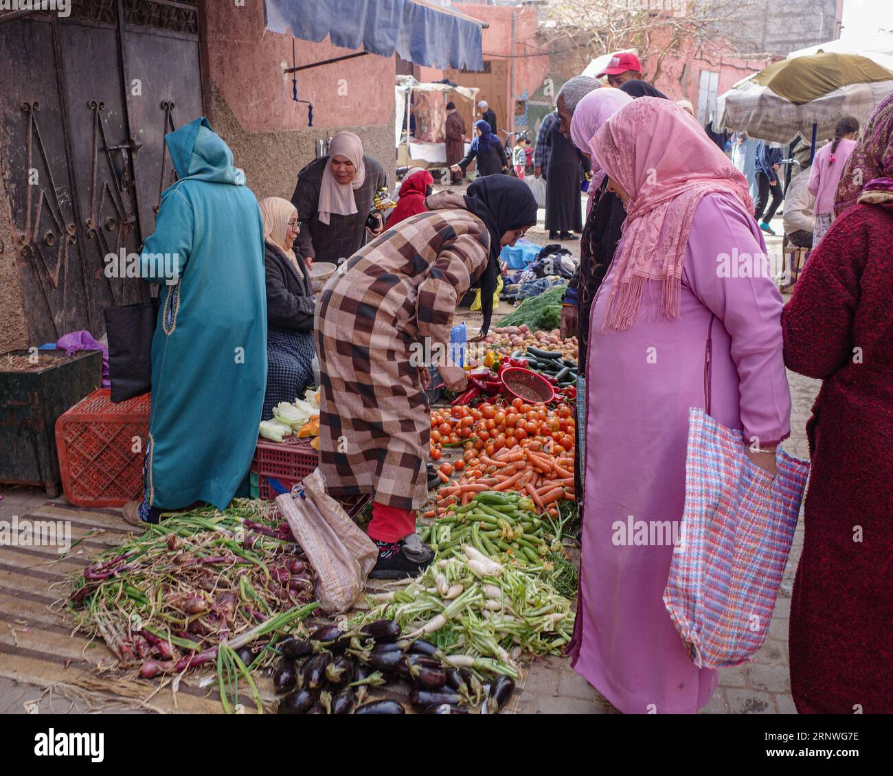 Marrakech, Morocco Feb 25, 2023 Grocers stall selling fresh fruit
