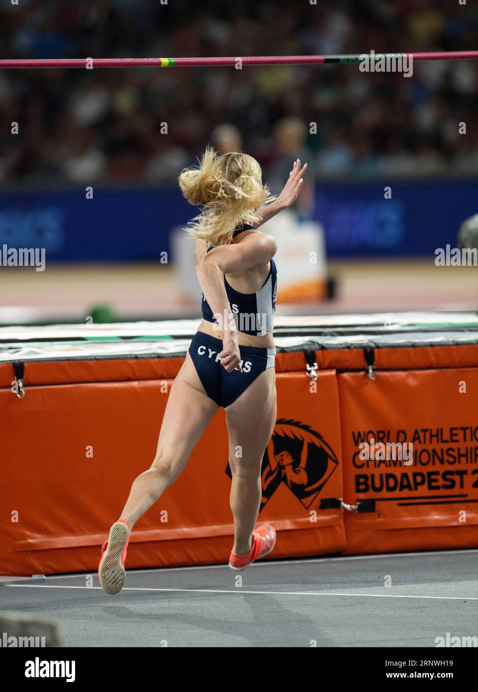 Elena Kulichenko of Cyprus competing in the women’s high jump final on ...