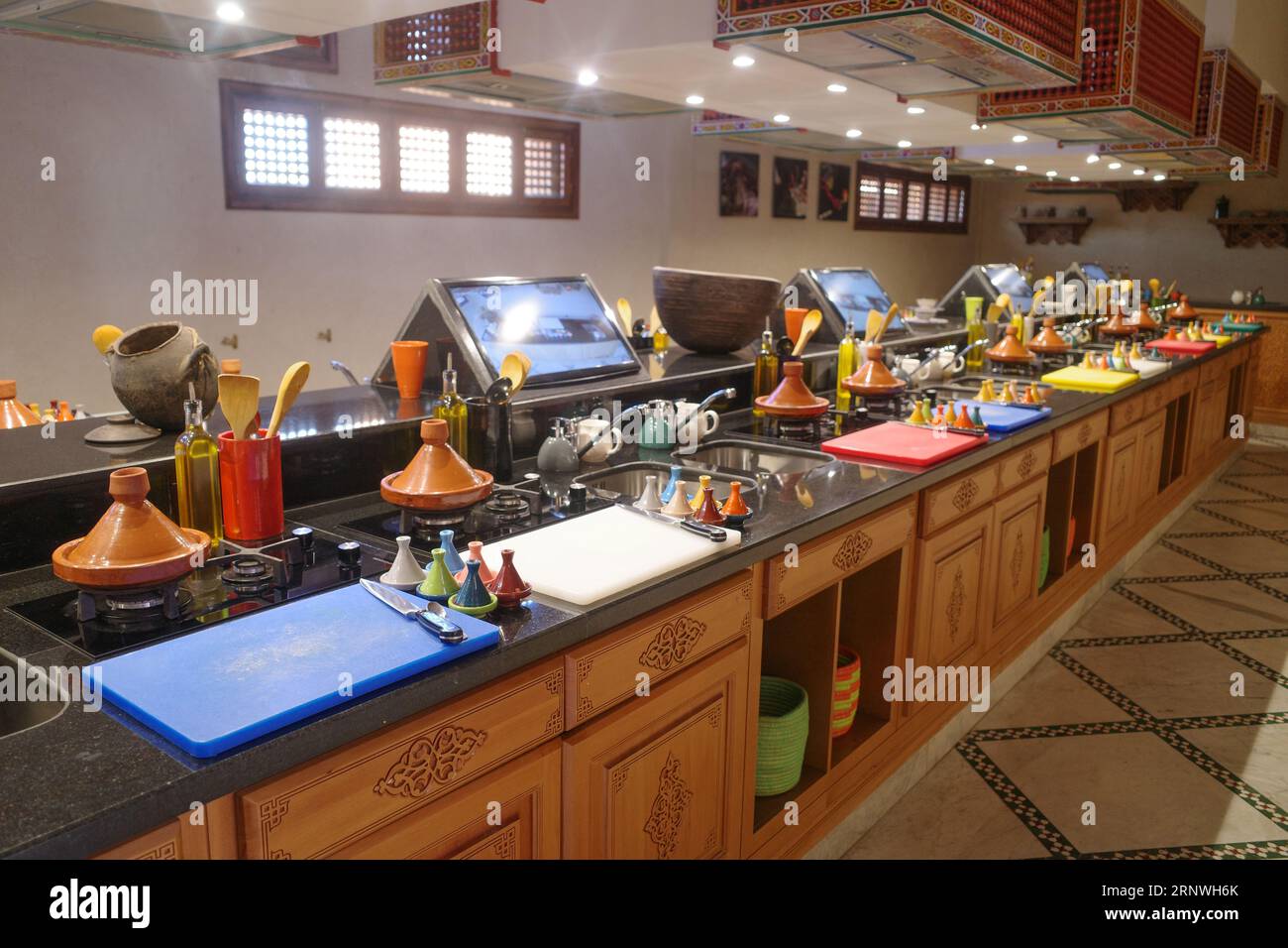 Marrakech, Morocco - Feb 8, 2023: Cooking school at the Moroccan