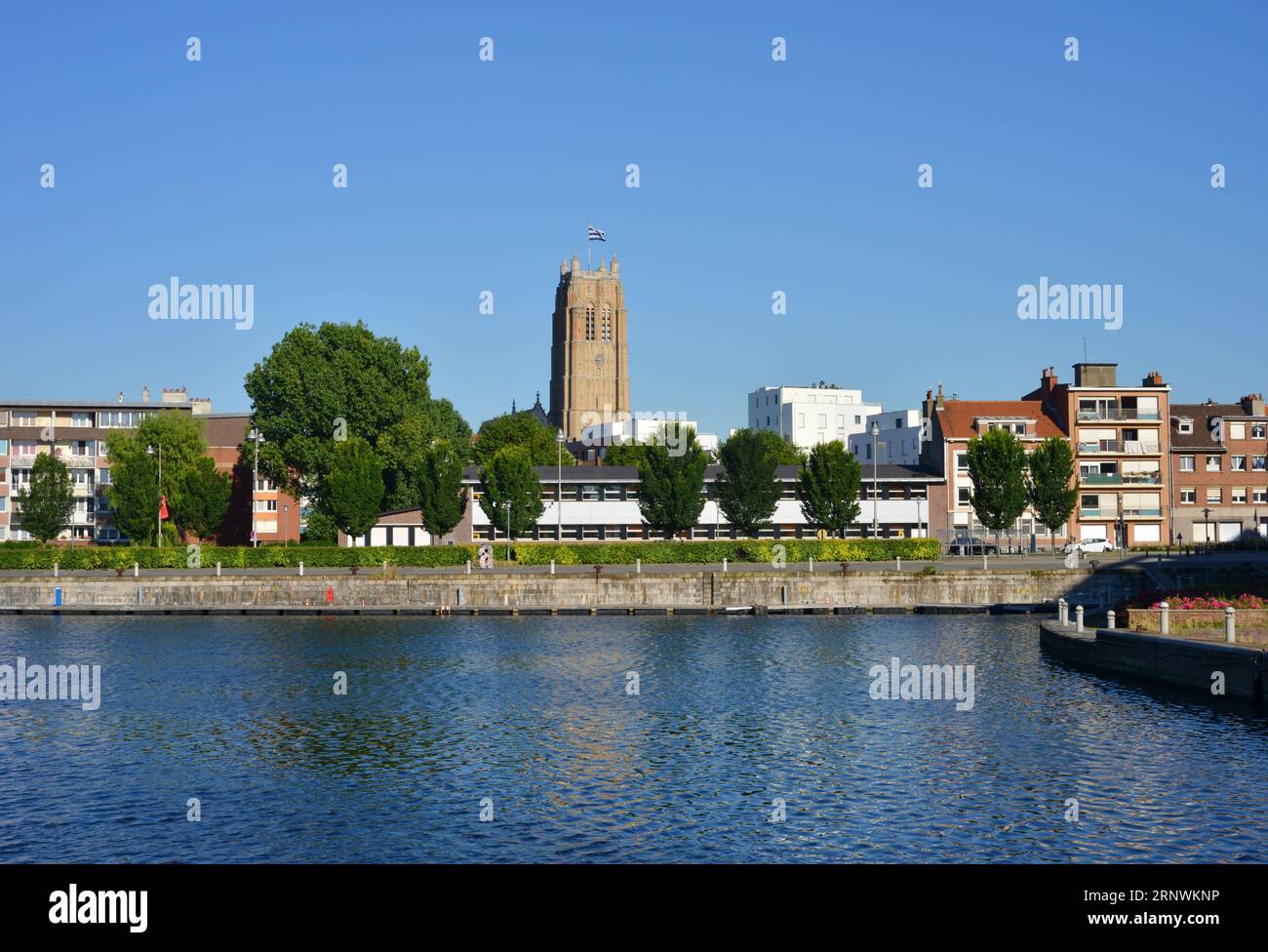 Dunkerque France, port and  view to the tower of the Saint Eloi church Stock Photo