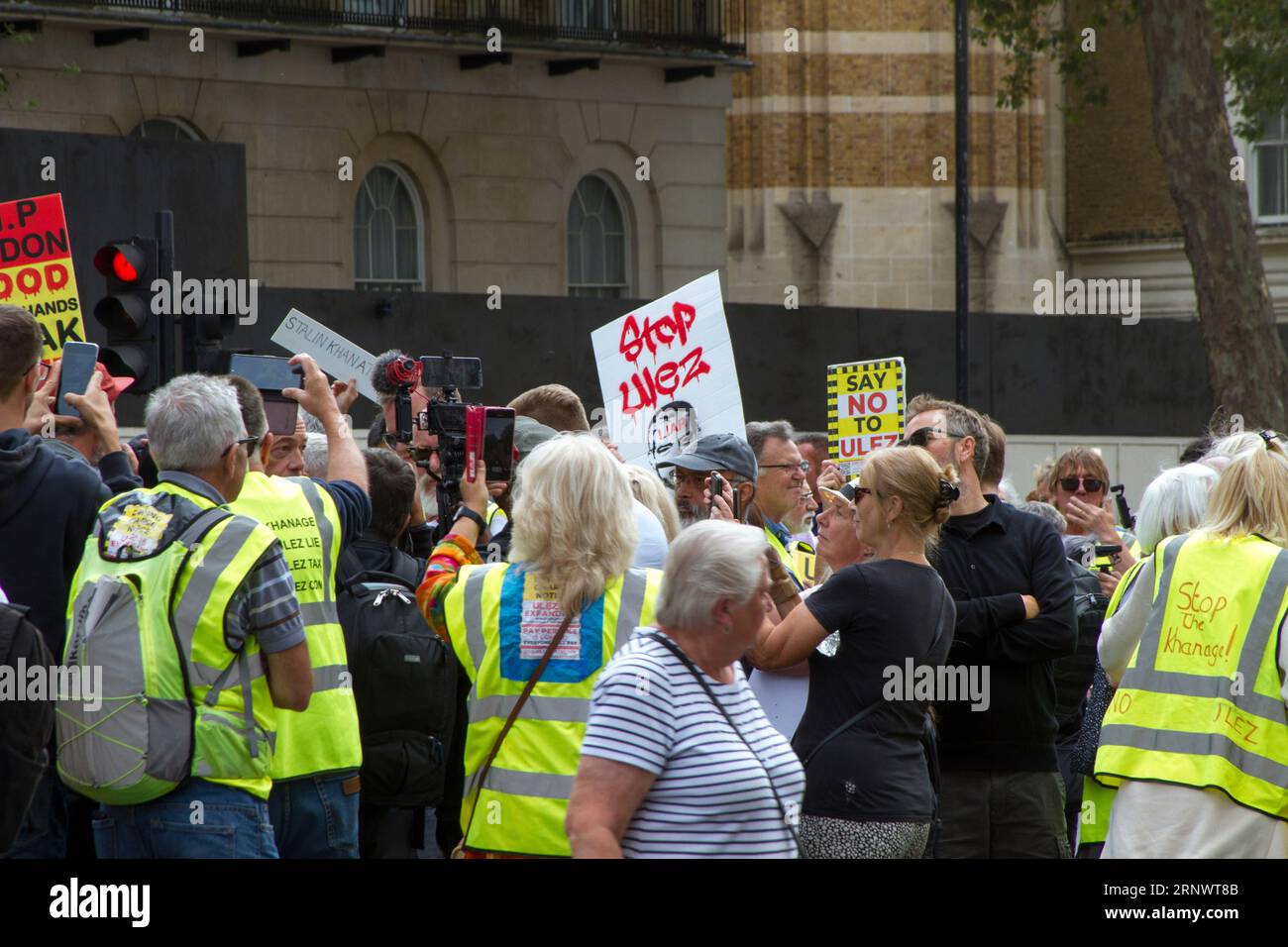 Stop ULEZ protest march outside Downing Street, London Stock Photo