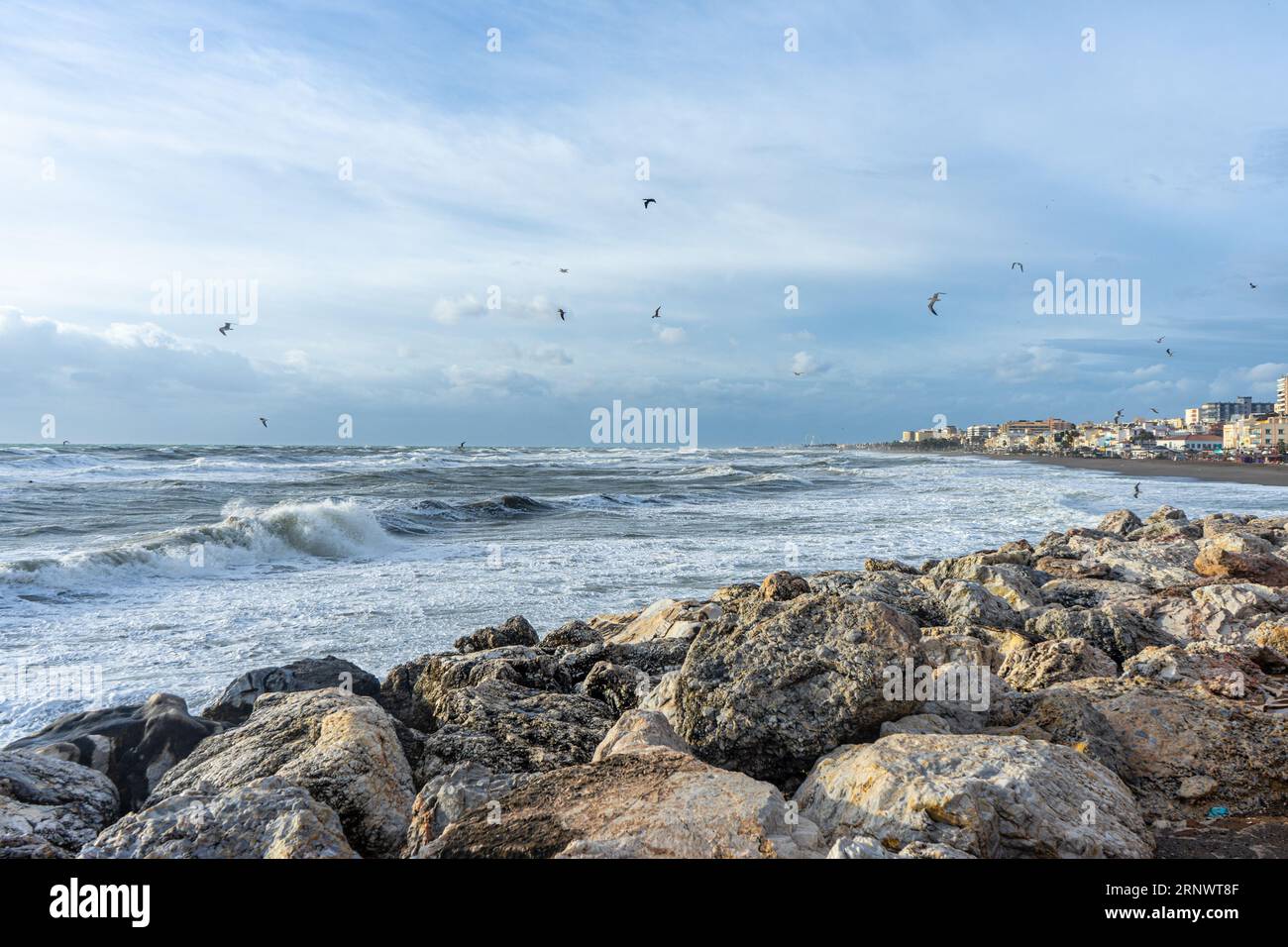 Sea storm in Torremolinos, Malaga, Spain Stock Photo