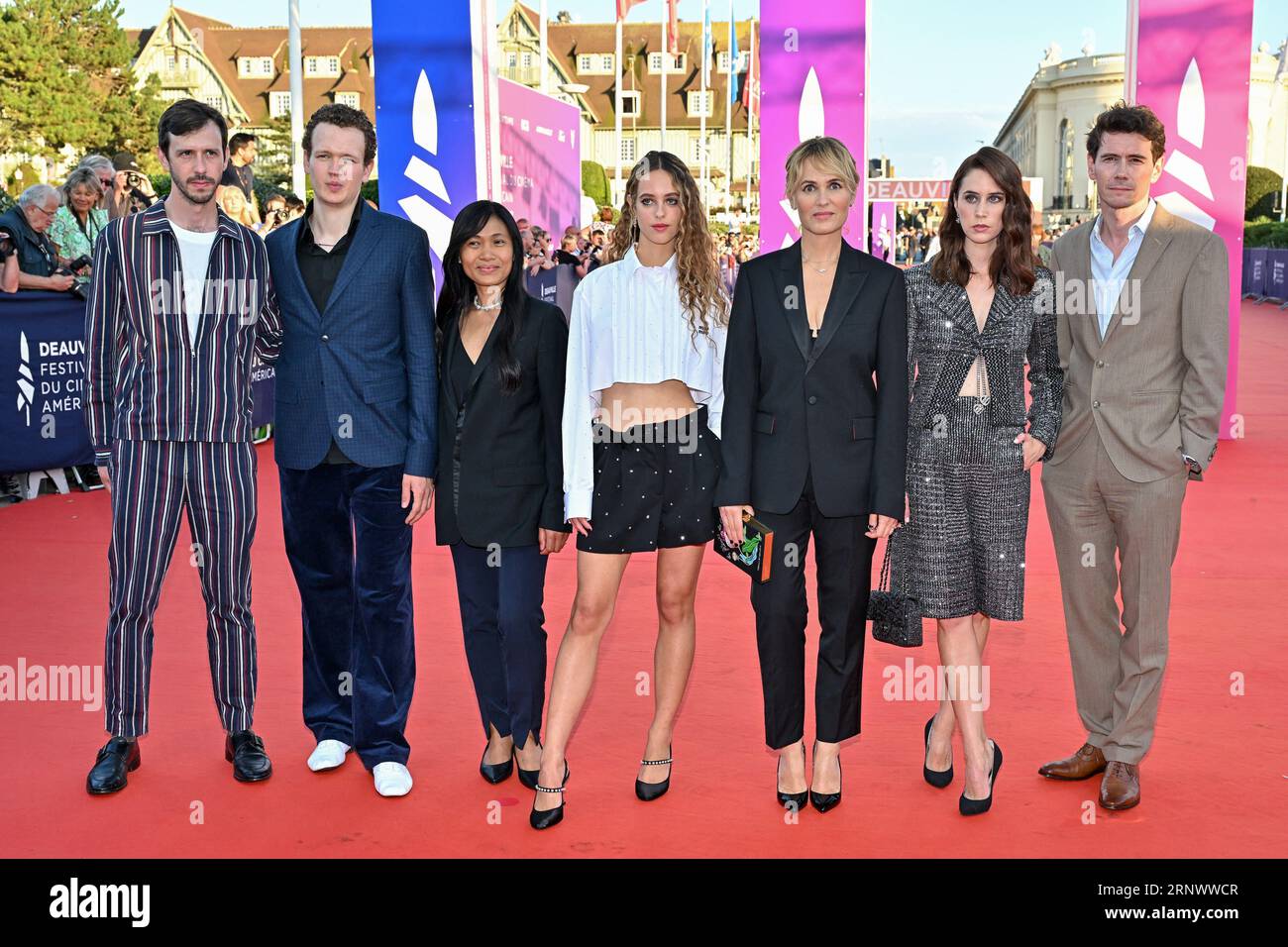 Deauville, France. 02nd Sep, 2023. Richard Sears, Noe Boon, Gina Cailin, Tess Barthelemy, Judith Godreche, Liz Kingsman, Loic Corbery attending the screening of the movie Dogman during the 49th Deauville American Film Festival in Deauville, France on September 2, 2023. Photo by Julien Reynaud/APS-Medias/ABACAPRESS.COM Credit: Abaca Press/Alamy Live News Stock Photo
