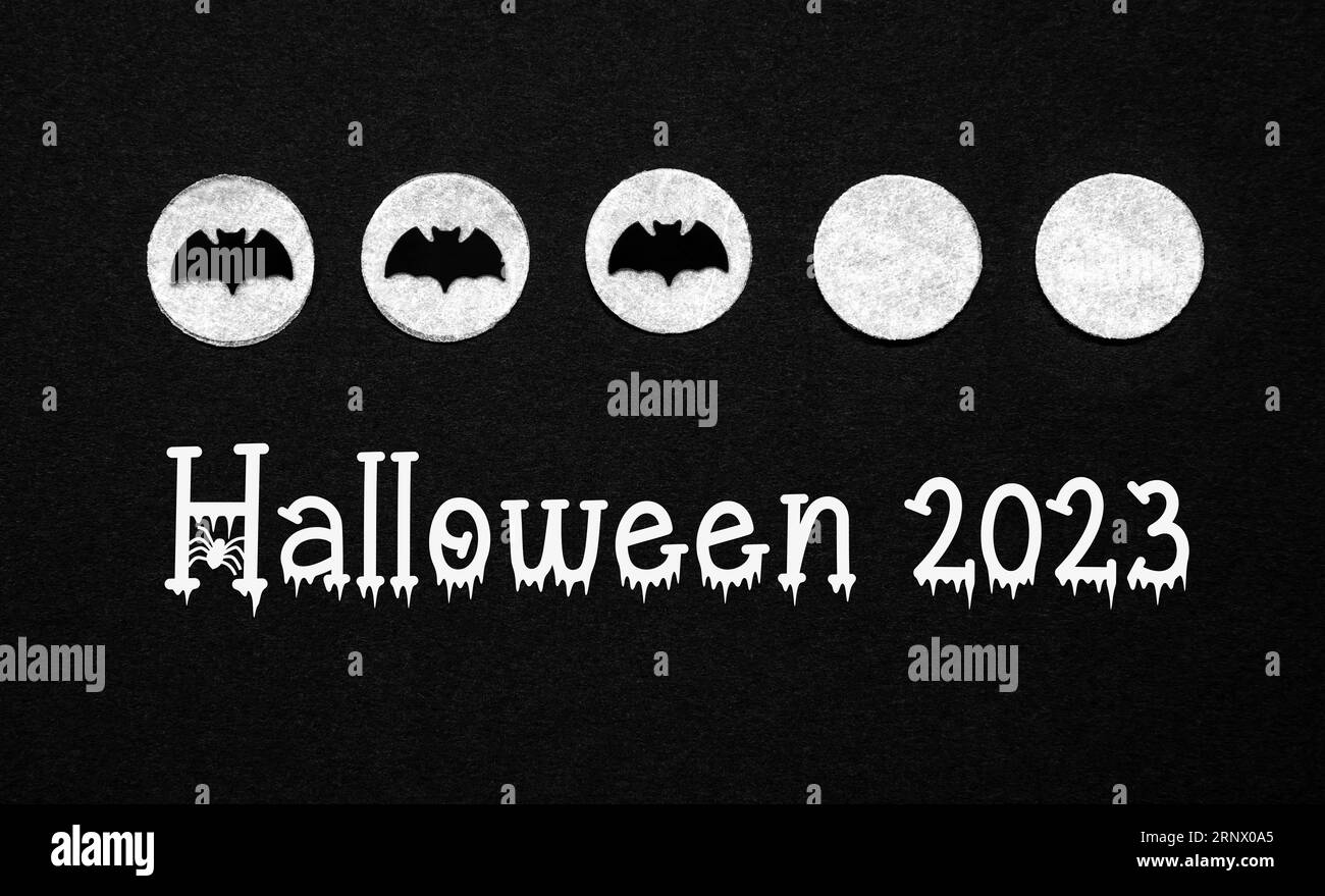 Black Halloween Background With Text Halloween 2023 Stock Photo - Alamy