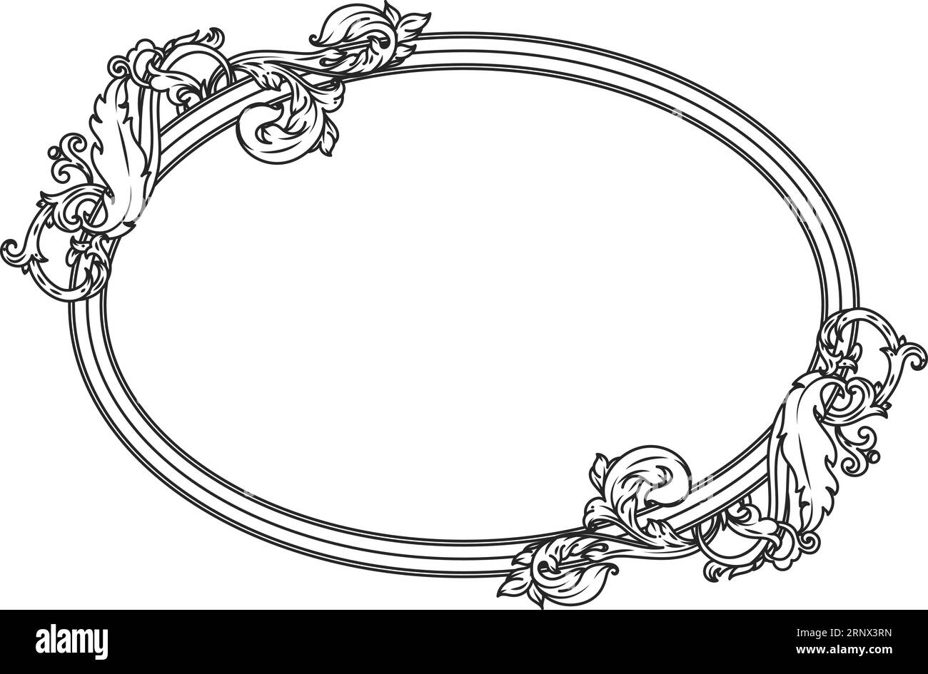 Decorative oval frame with vinatge filigree engraving Stock Vector