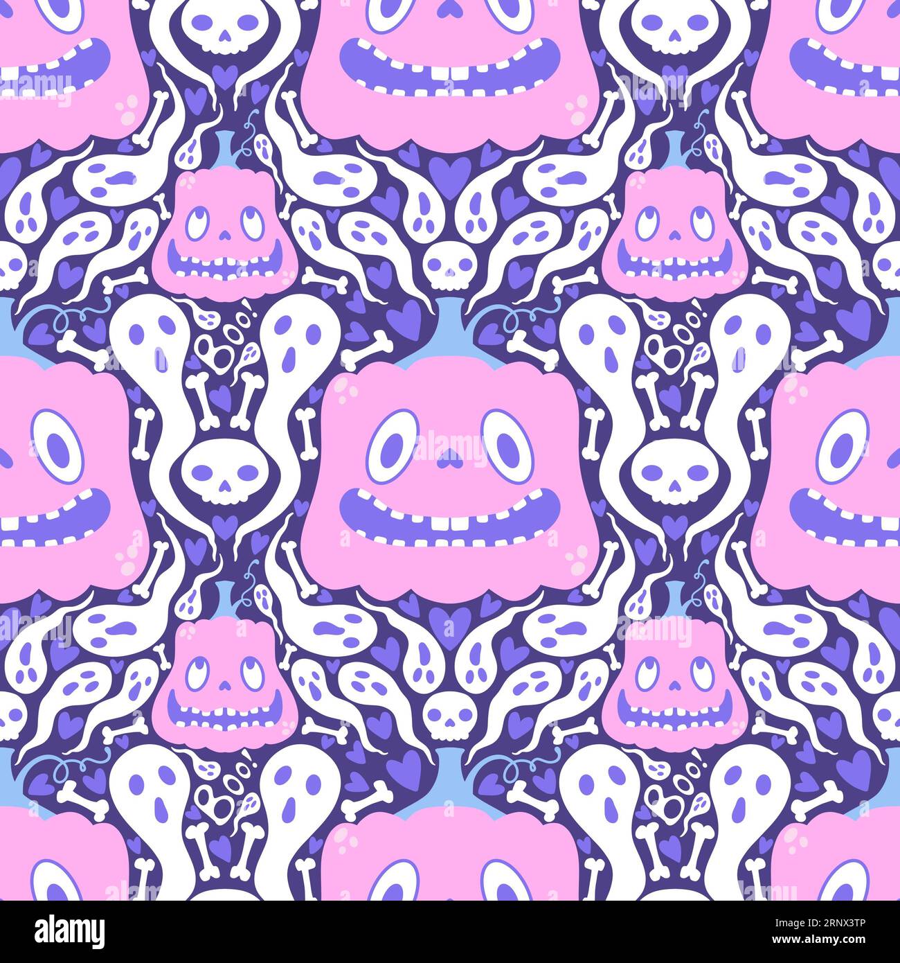 Halloween cartoon seamless pumpkins and ghost and skulls pattern for ...