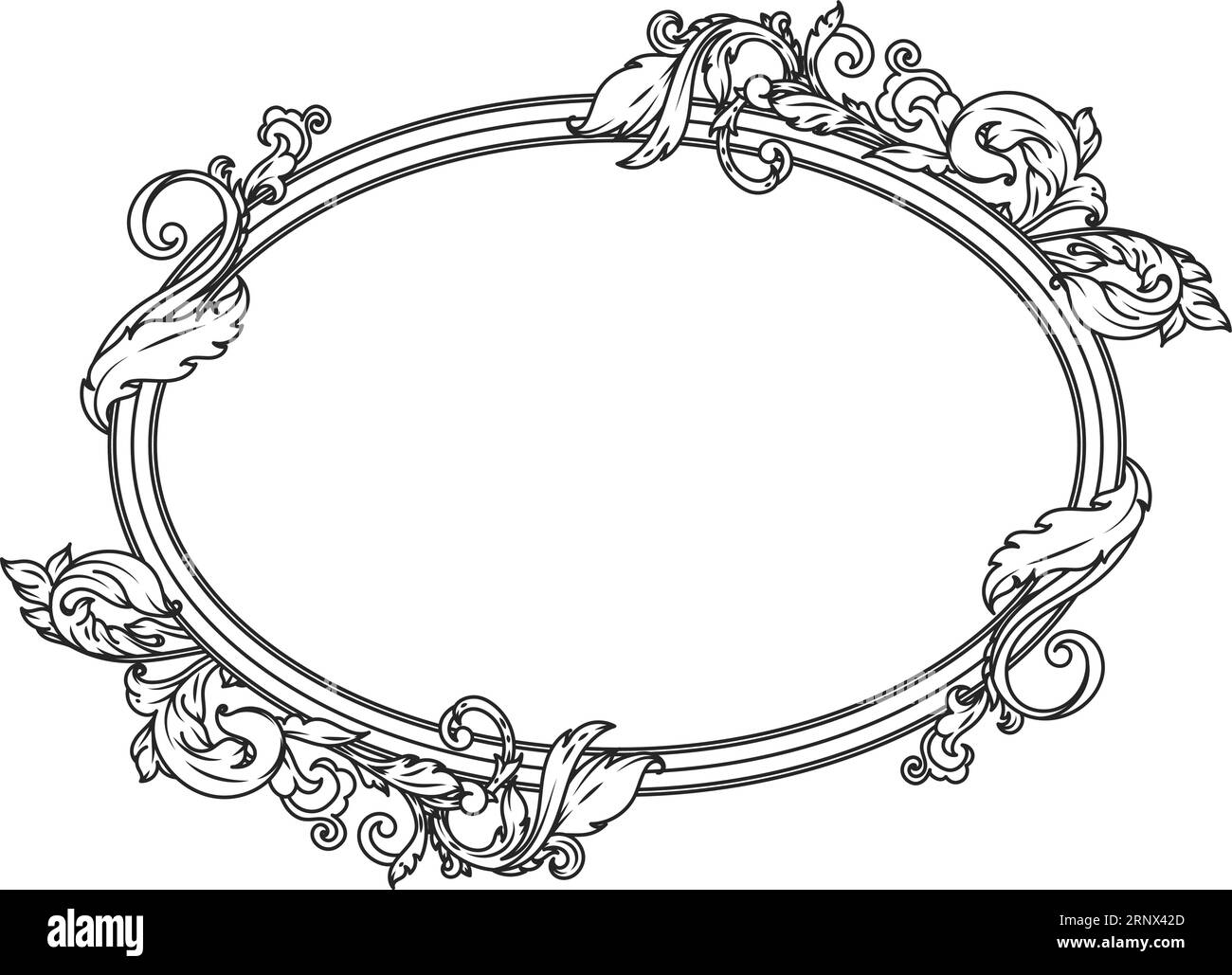 Elegant filigree frame. Ornate oval border engraving Stock Vector