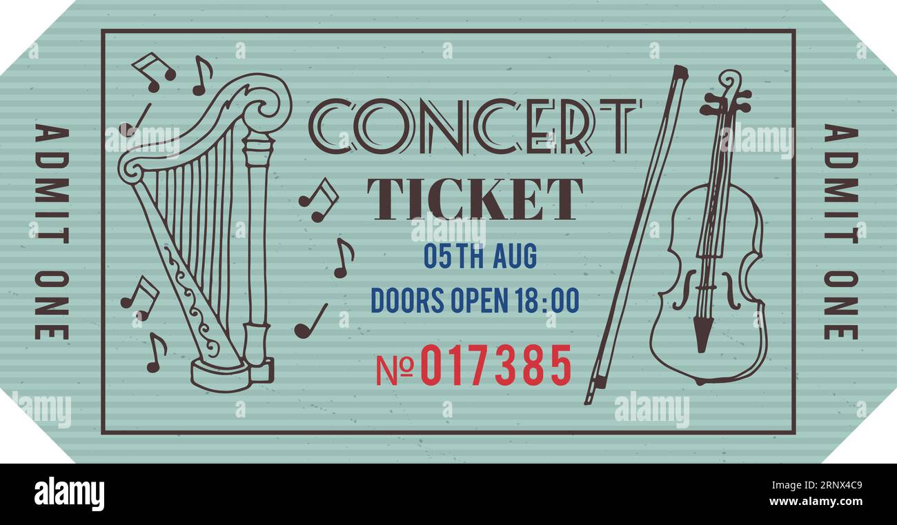 Concert ticket template. Vintage paper pass design Stock Vector Image & Art Alamy