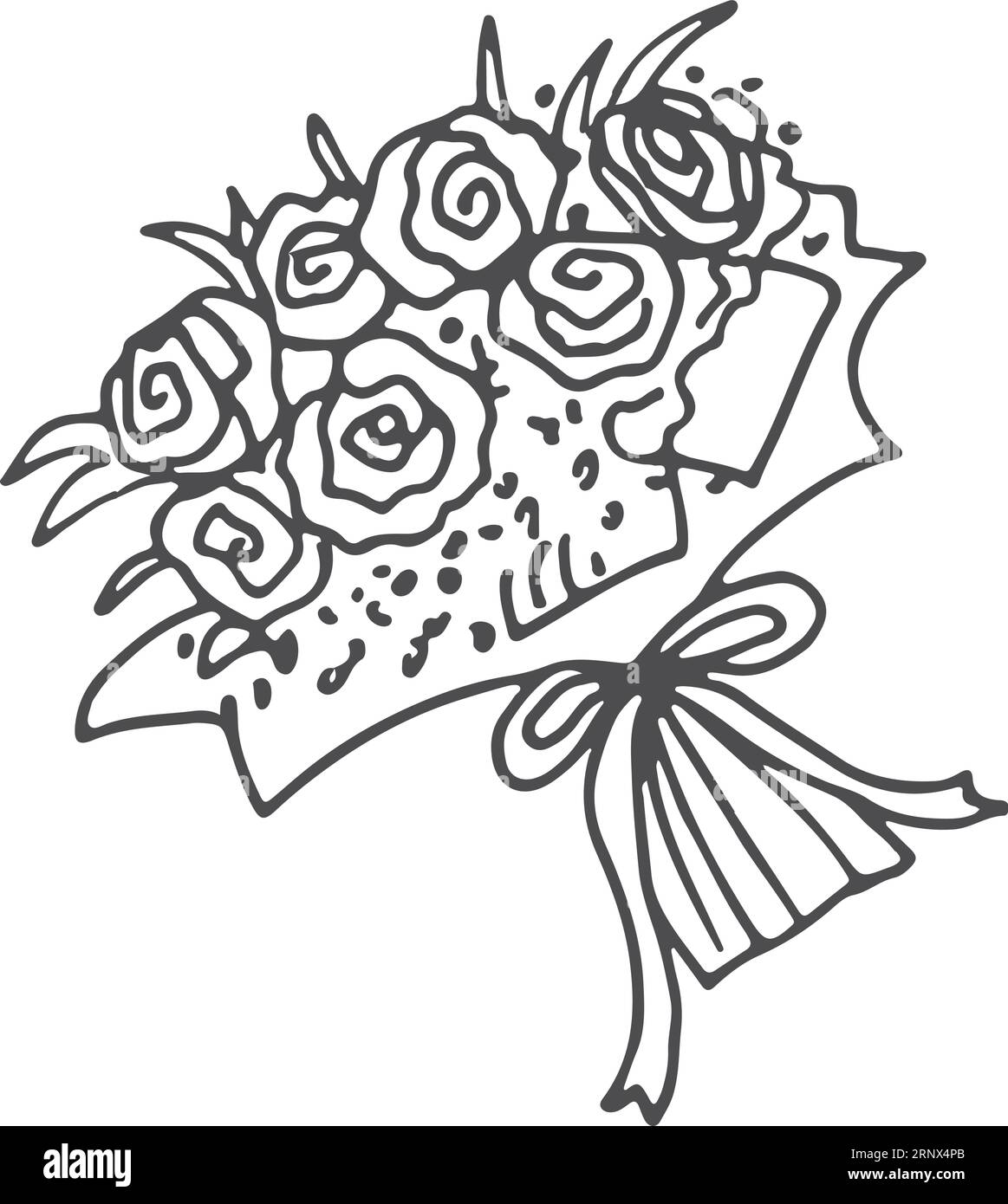 Rose bouquet doodle. Flower gift line symbol Stock Vector Image & Art