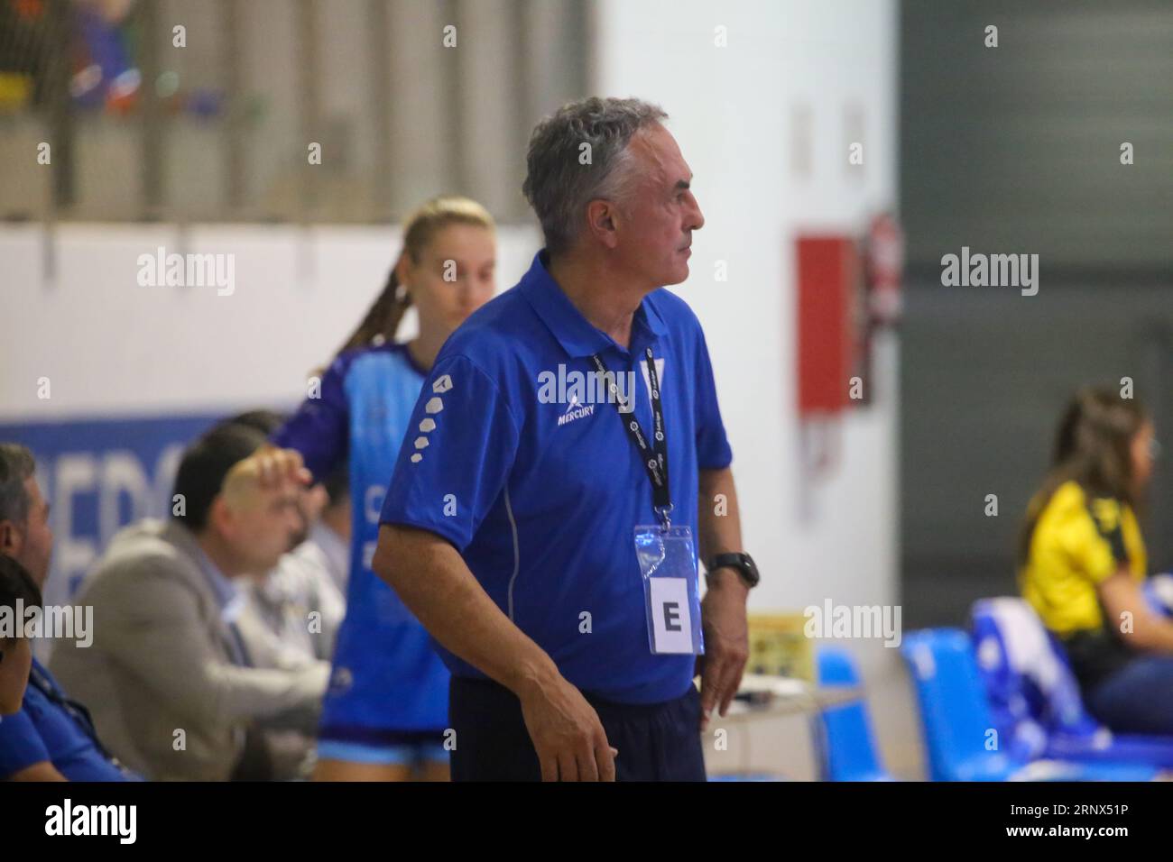 Oviedo, Spain, September 02nd, 2023: The coach of Lobas Global Atac Oviedo, Manuel Diaz during the first day of the Liga Guerreras Iberdrola between Lobas Global Atac Oviedo and Caja Rural Aula Valladolid, on September 02, 2023, in the Florida Arena Municipal Sports Center, in Oviedo, Spain. Credit: Alberto Brevers / Alamy Live News. Stock Photo