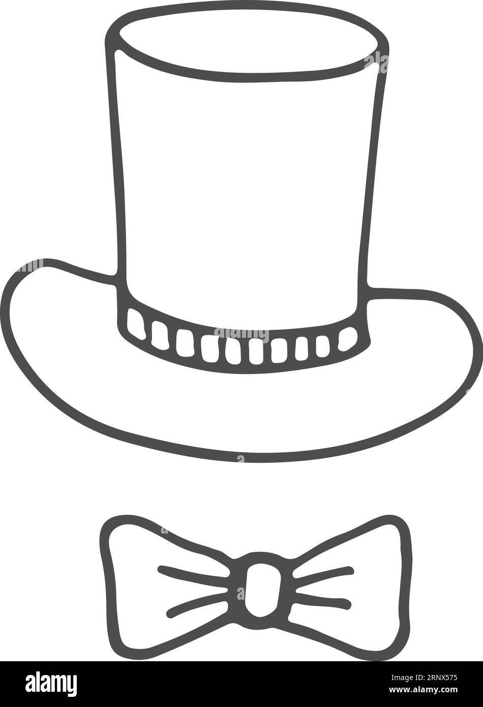 Top hat and bow tie doodle. Gentleman accessories icon Stock Vector