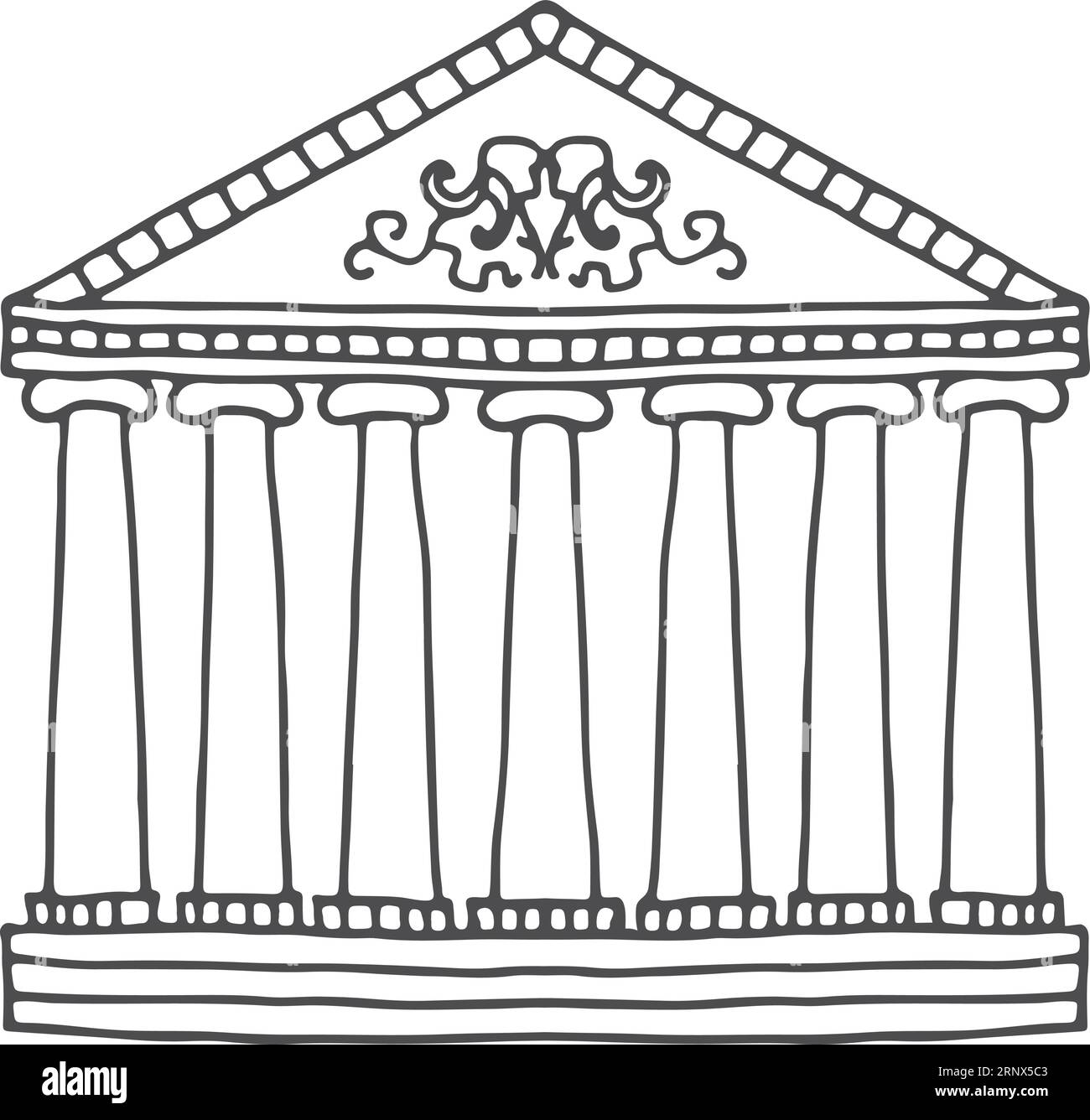 Classic architecture building with columns. Hand drawn doodle Stock Vector
