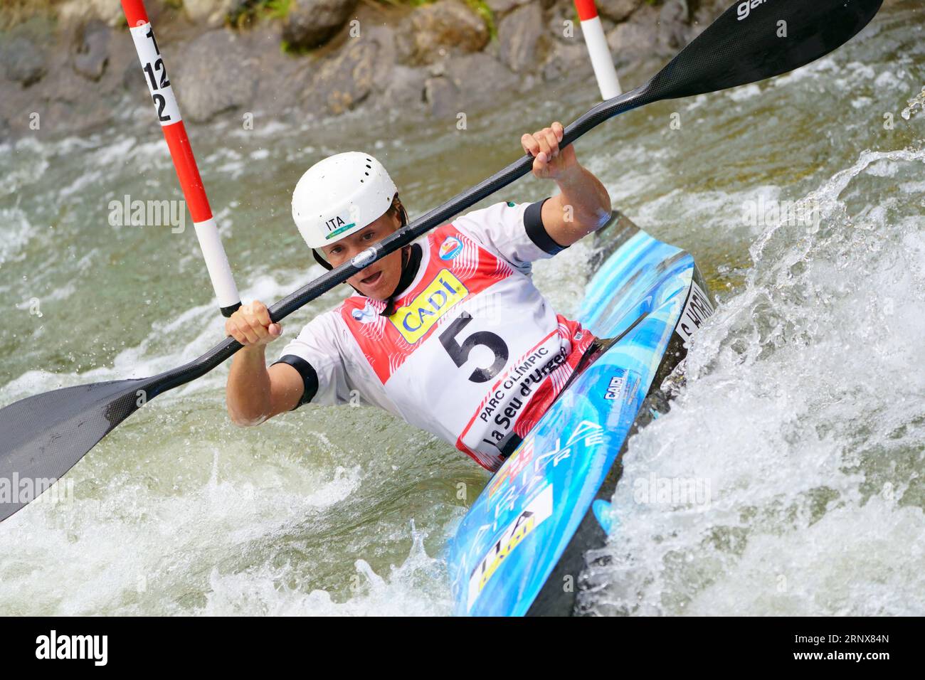 2nd September 2023;  Canal Olimpic de Segre, La Seu d'Urgell, Spain: ICF Canoe Slalom World Cup, Final of  the womens Kayak, Stefanie Horn (ITA) Stock Photo