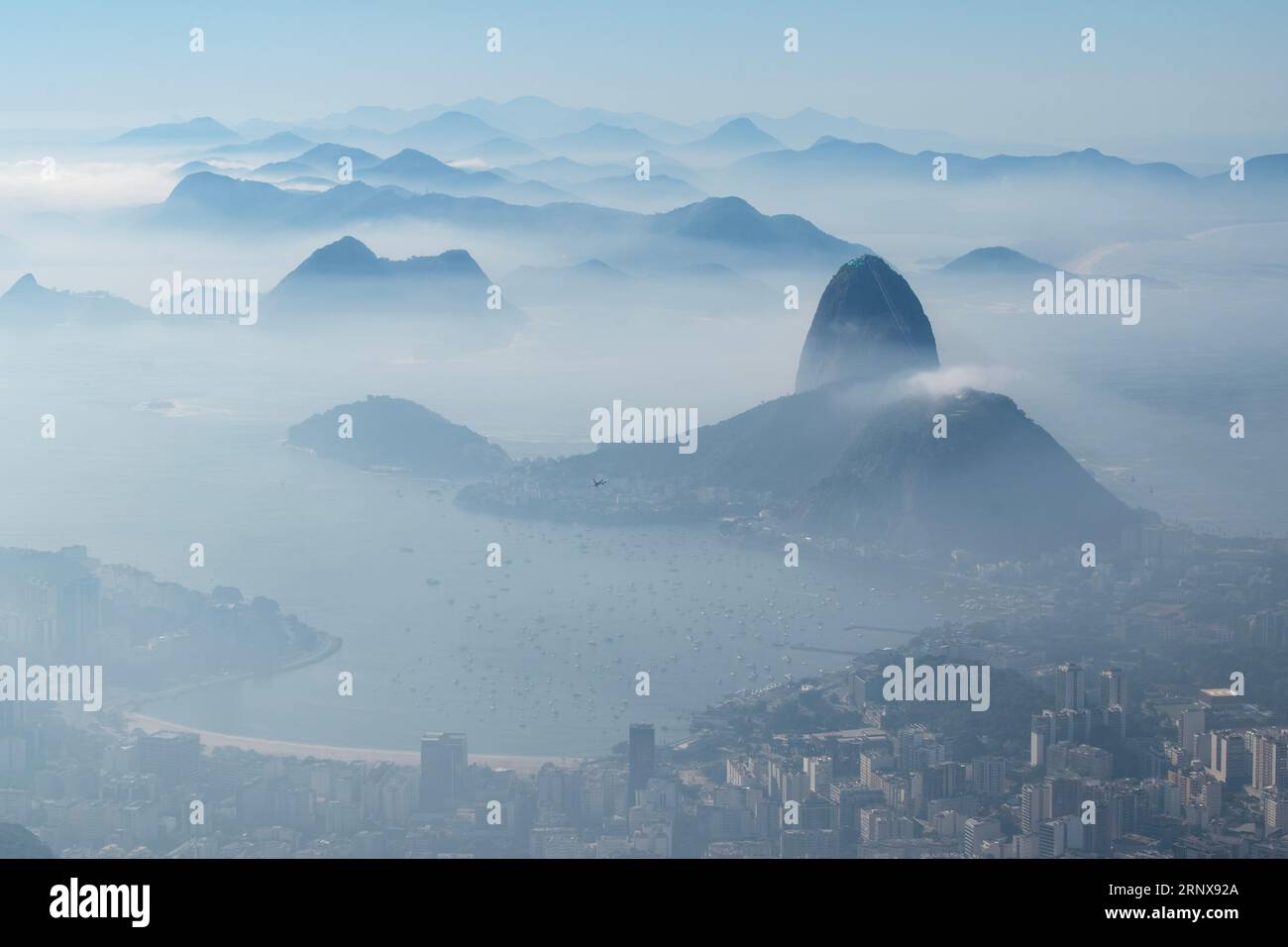 Rio de Janeiro, Brazil: city skyline, aerial view of Guanabara bay with ...