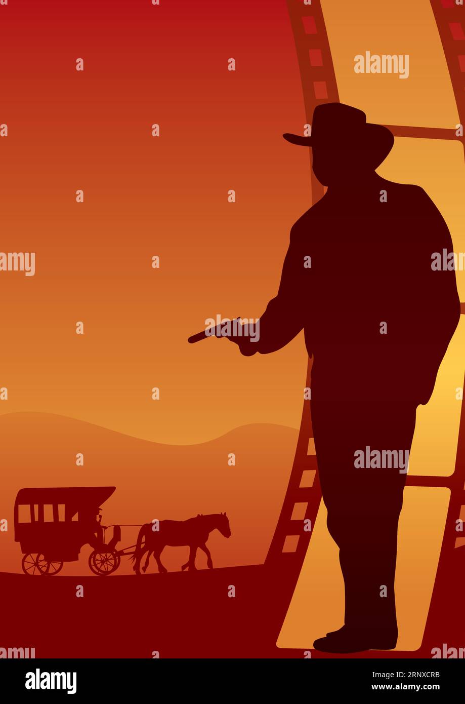 Poster with cowboy for Wild west movie Stock Vector