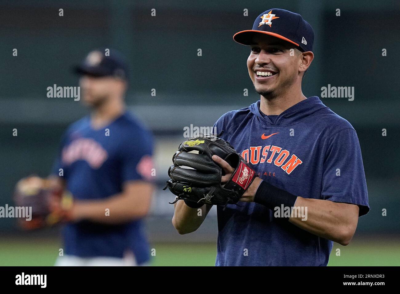 Houston Astros' Mauricio Dubon smiles during batting practice before a  baseball game against the Chicago Cubs Tuesday, May 16, 2023, in Houston.  (AP Photo/David J. Phillip Stock Photo - Alamy