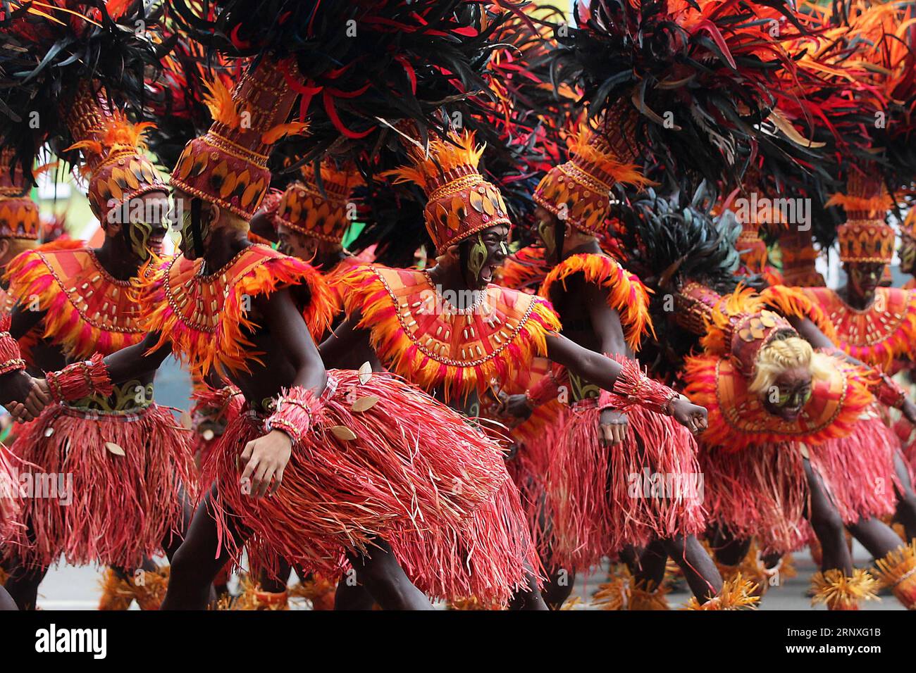 (180128) -- ILOILO, Jan. 28, 2018 -- Dancers wearing colorful costumes and body paint perform during the 50th Dinagyang Festival in Iloilo Province, the Philippines, Jan. 28, 2018. ) (lrz) PHILIPPINES-ILOILO-ANNUAL DINAGYANG FESTIVAL STRINGER PUBLICATIONxNOTxINxCHN Stock Photo