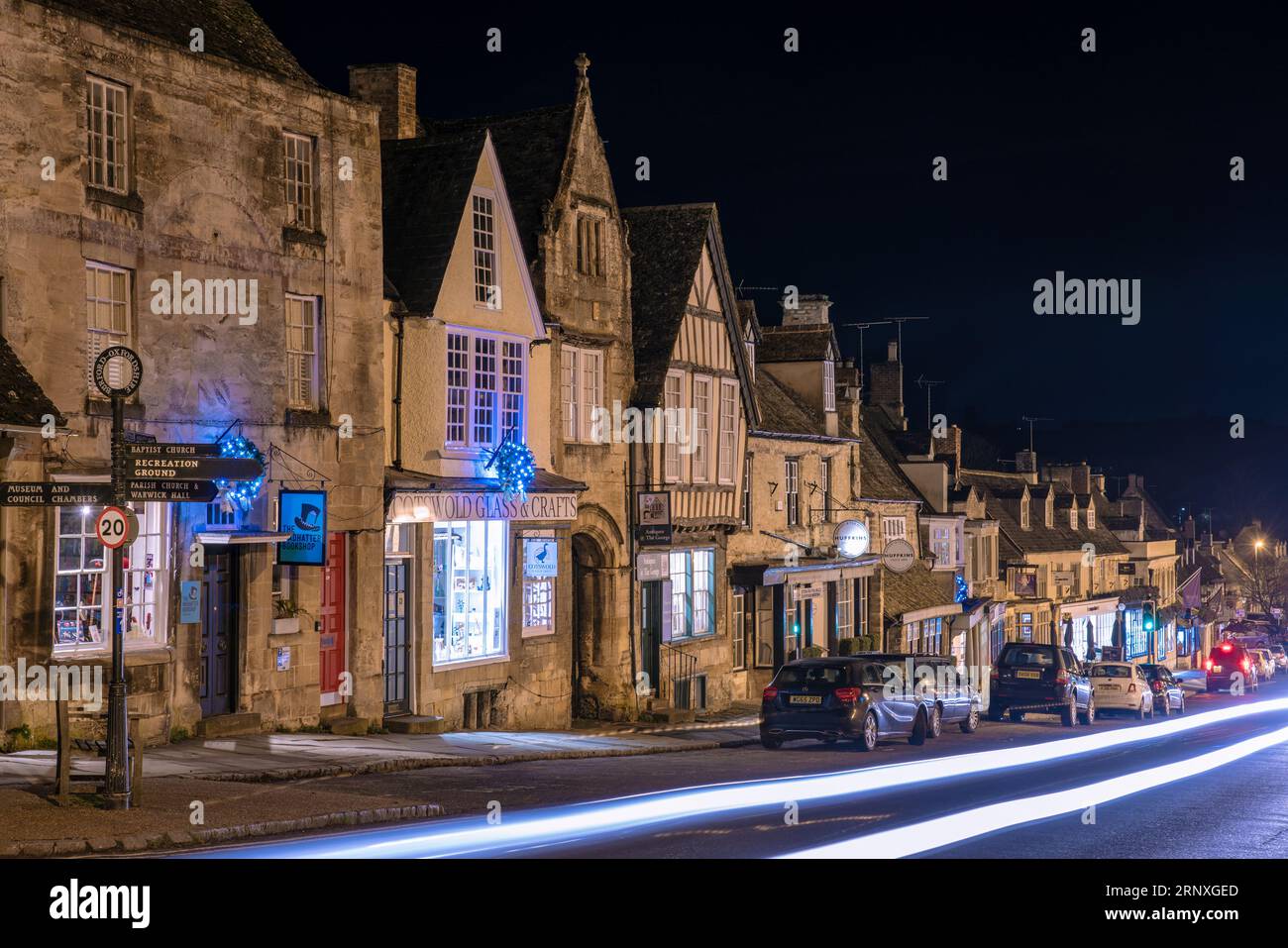 Burford town centre at night, a popular tourist destination in the