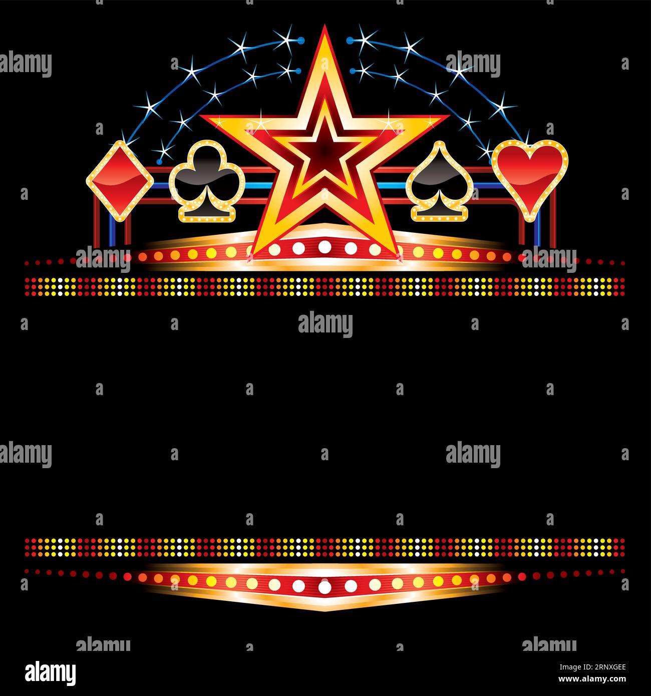 Star and poker symbols over empty neon Stock Vector