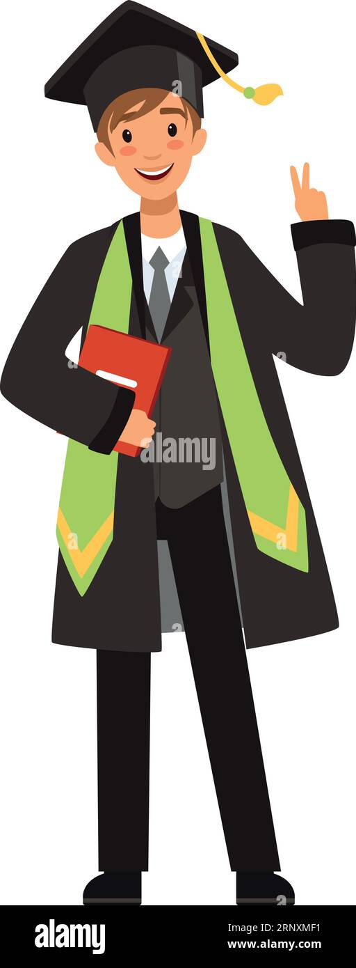 Graduation character with degree diploma. Cartoon bachelor Stock Vector