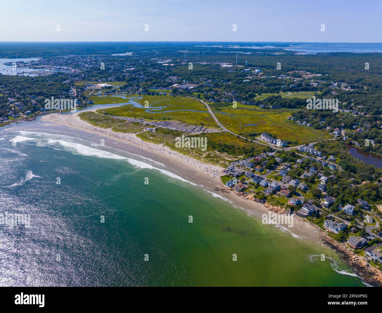 Good Harbor Beach aerial view in summer in Gloucester, Cape Ann, Massachusetts MA, USA. Stock Photo