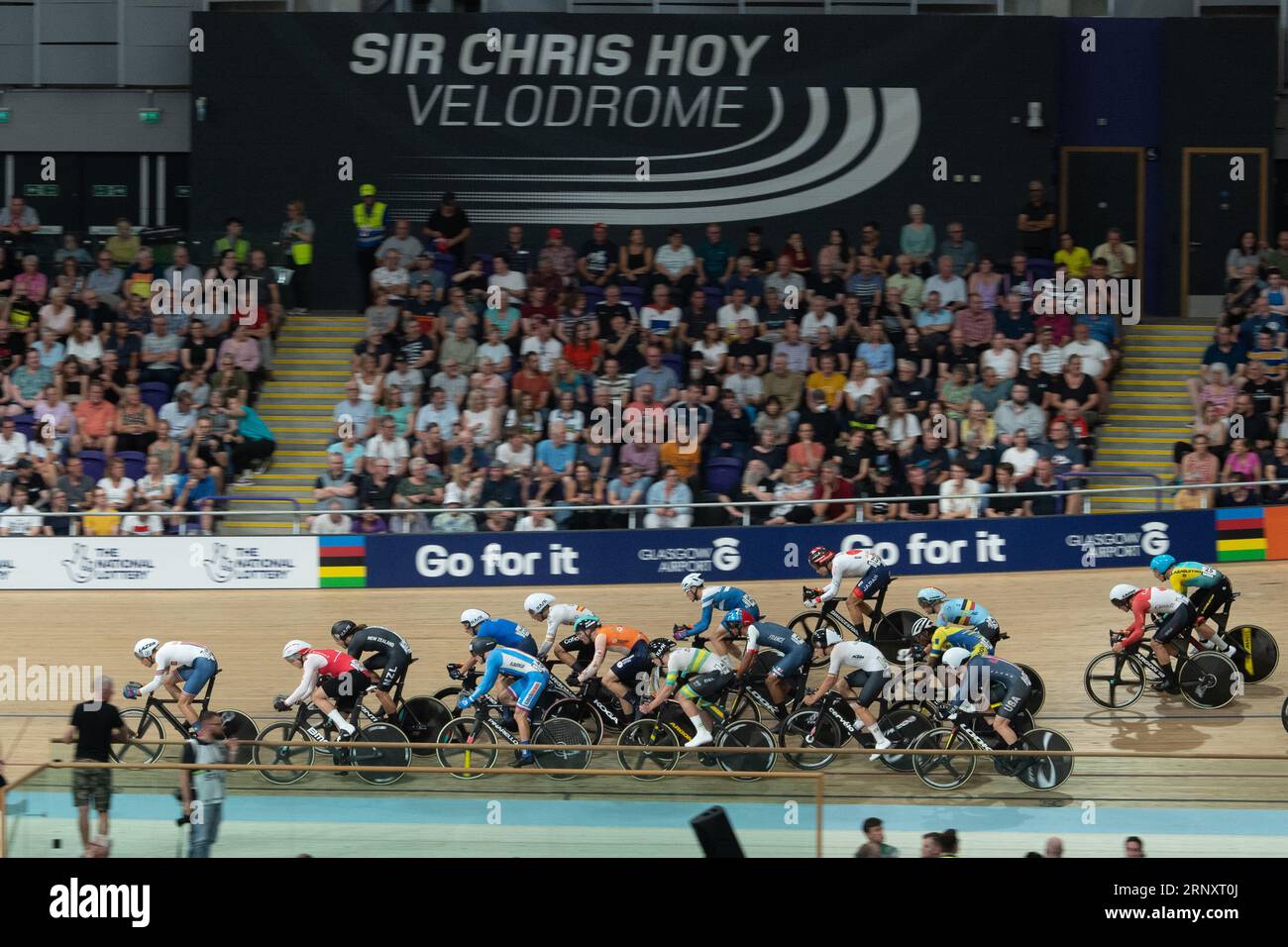 Riders are packed into tight quarters during the Men's elimination race