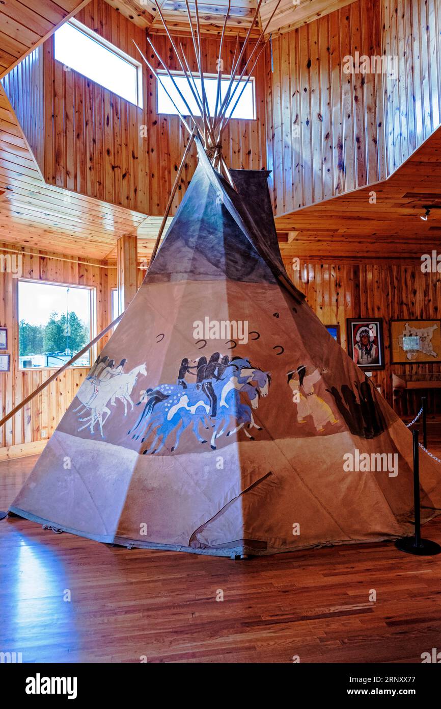 Native American Indian teepee; Crazy Horse Memorial; interior museum display; Custer City; South Dakota; USA Stock Photo