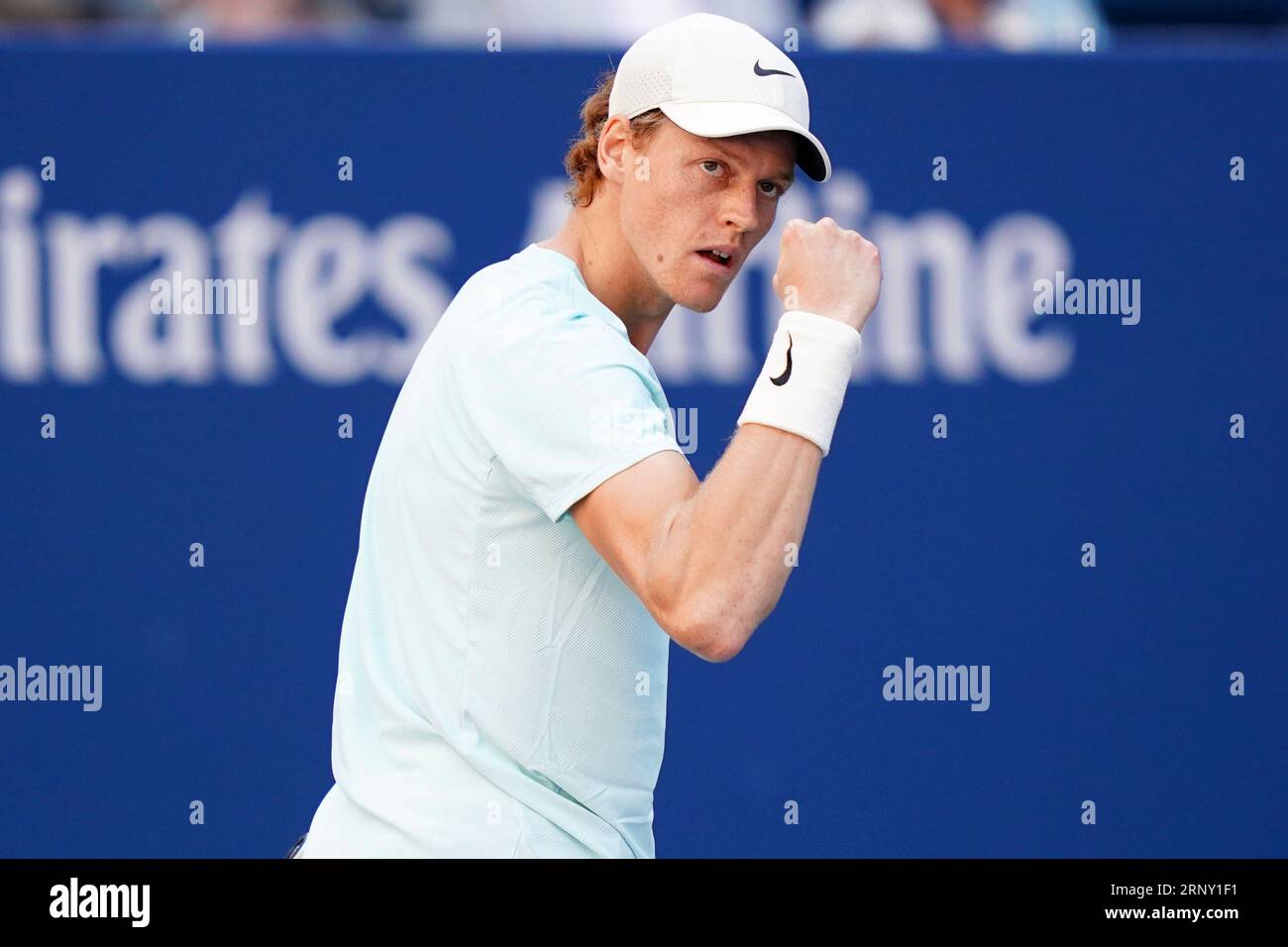 Jannik Sinner reacts during a mens singles match at the 2023 US Open, Saturday, Sep