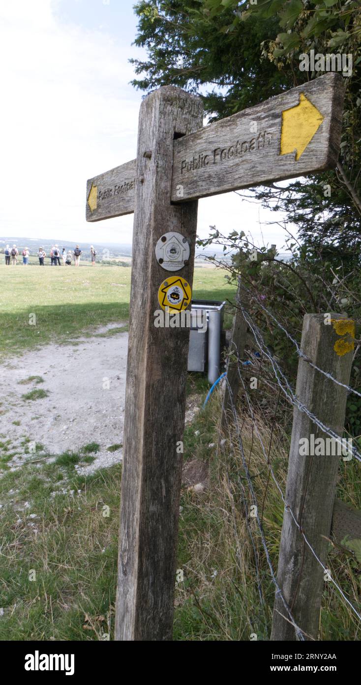 The Monarch's Way public footpath sign, South Downs National Park, Sussex, England, UK Stock Photo