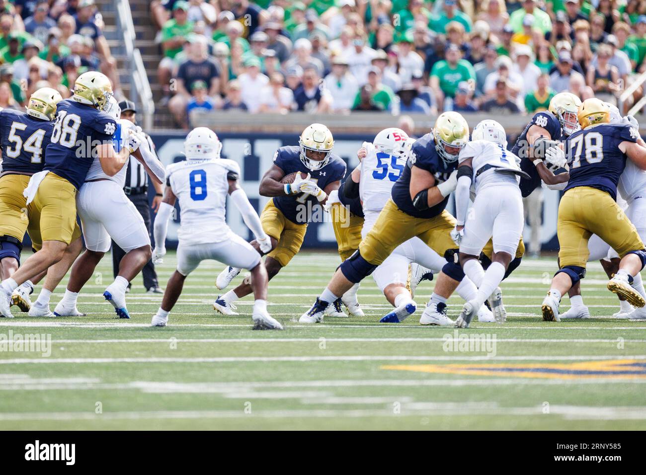 SOUTH BEND, IN - SEPTEMBER 02: Notre Dame Fighting Irish running back Audric  Estime (7) runs with the football in action during a game between the Notre  Dame Fighting Irish and the