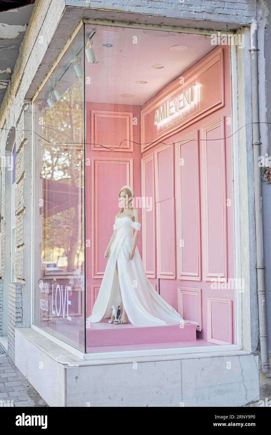 Elegant Wedding Gown Display in Tirana Bridal Boutique Stock Photo Alamy