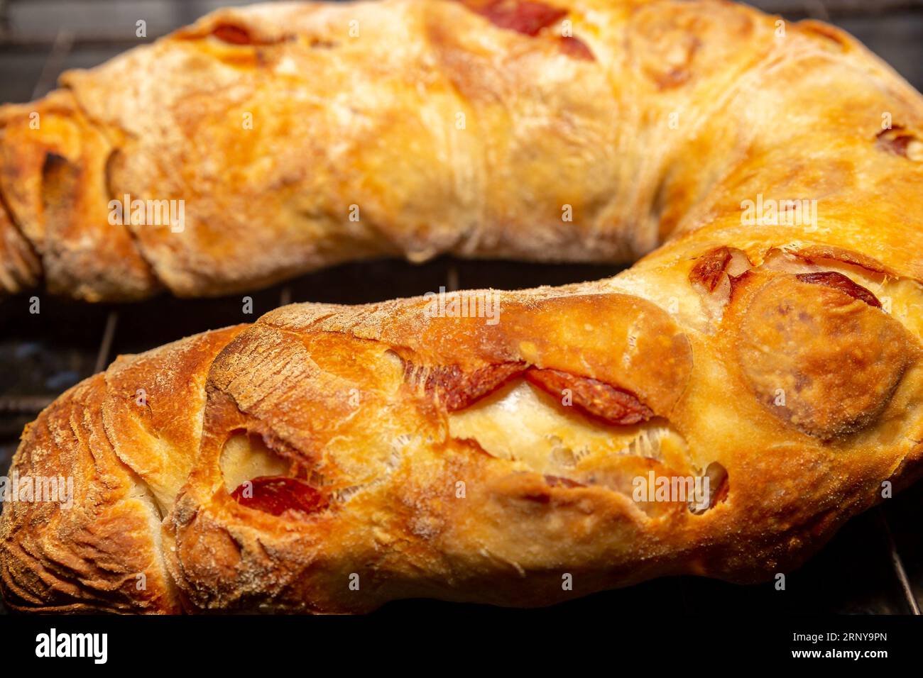Traditional rustic pepperoni sausage bread Stock Photo Alamy