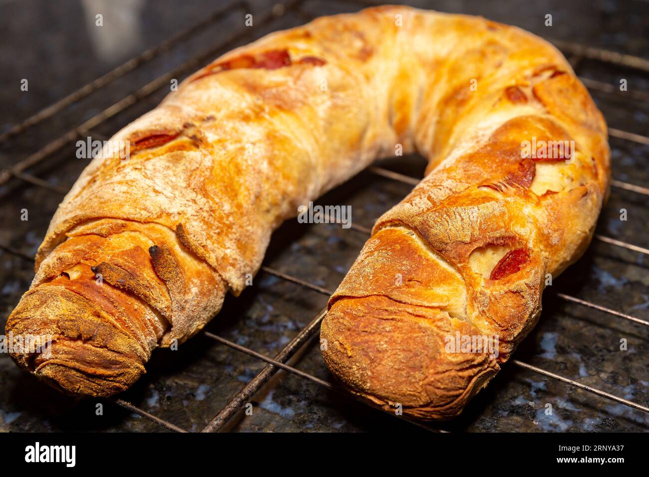 Traditional rustic pepperoni sausage bread Stock Photo Alamy