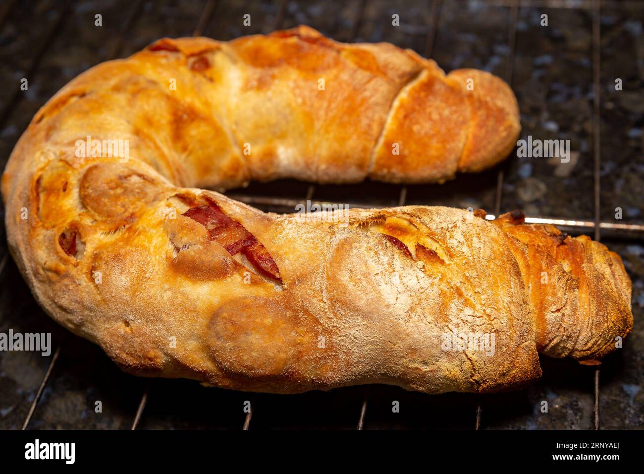 Traditional rustic pepperoni sausage bread Stock Photo Alamy