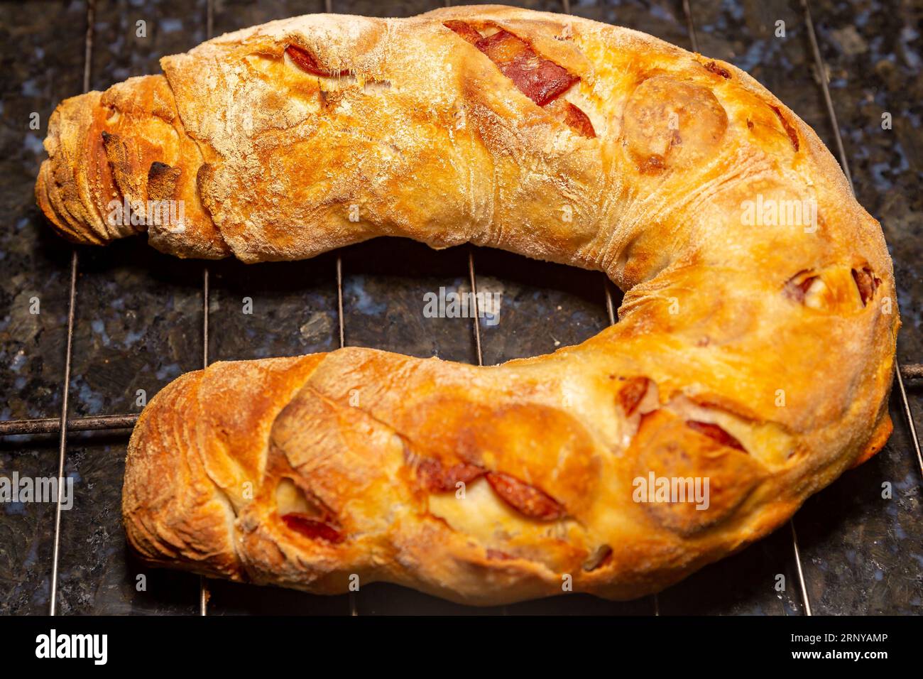 Traditional rustic pepperoni sausage bread Stock Photo Alamy