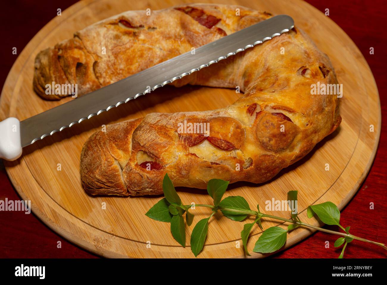 Traditional rustic pepperoni sausage bread Stock Photo Alamy