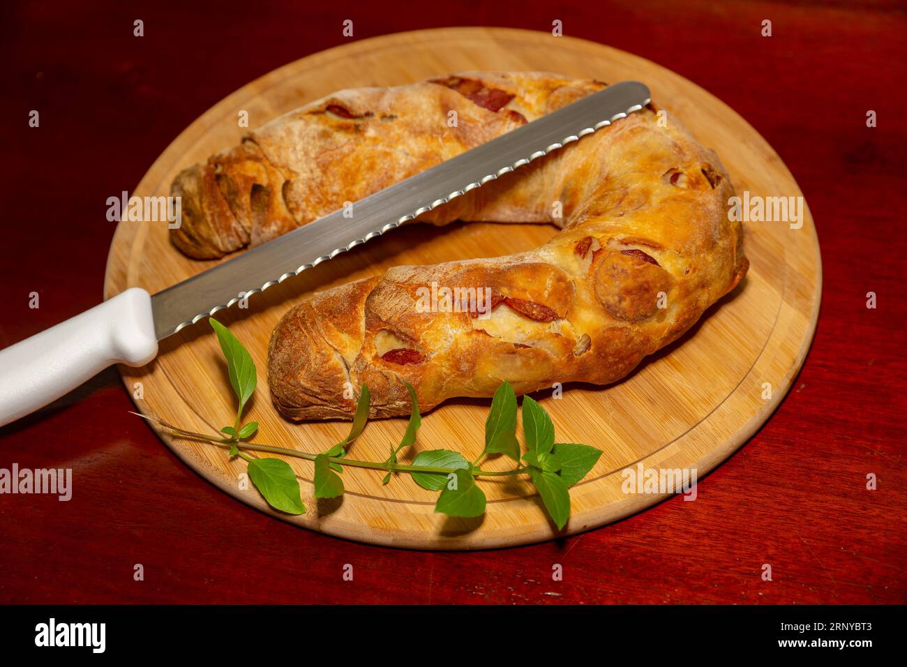 Traditional rustic pepperoni sausage bread Stock Photo Alamy