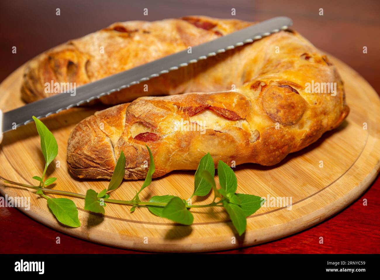 Traditional rustic pepperoni sausage bread Stock Photo Alamy