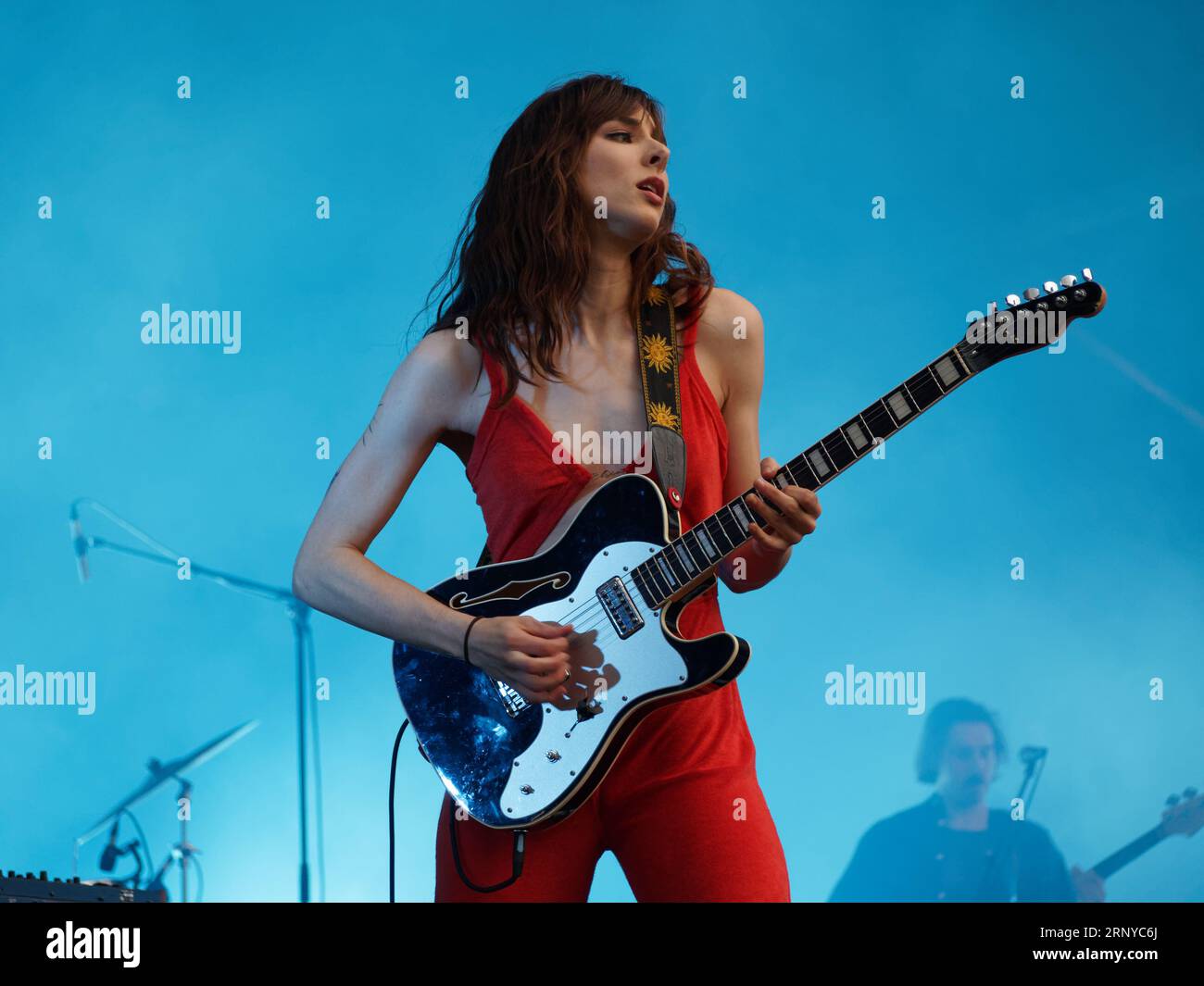 Canadian pop singer, Ariane Ray performs on stage at the Francos music festival  in Montreal. Quebec, Canada Stock Photo