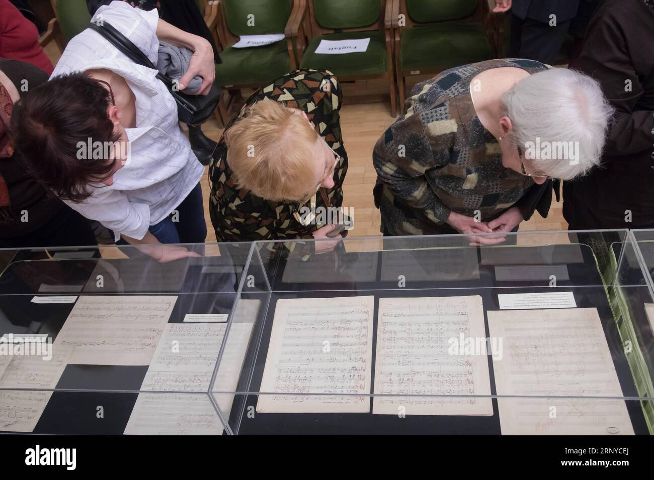 (180311) -- BUDAPEST, March 11, 2018 -- People view Hungarian composer Franz Liszt s manuscripts which are previously thought lost in the Franz Liszt Memorial Museum and Research Center in Budapest, Hungary, on March 10, 2018. The manuscripts believed to be of famous Hungarian composer Franz Liszt were presented in the museum on Saturday in a solemn ceremony.)(gj) HUNGARY-BUDAPEST-LISZT-MANUSCRIPTS AttilaxVolgyi PUBLICATIONxNOTxINxCHN Stock Photo