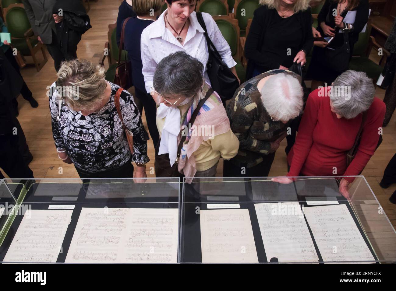 (180311) -- BUDAPEST, March 11, 2018 -- People view Hungarian composer Franz Liszt s manuscripts which are previously thought lost in the Franz Liszt Memorial Museum and Research Center in Budapest, Hungary, on March 10, 2018. The manuscripts believed to be of famous Hungarian composer Franz Liszt were presented in the museum on Saturday in a solemn ceremony.)(gj) HUNGARY-BUDAPEST-LISZT-MANUSCRIPTS AttilaxVolgyi PUBLICATIONxNOTxINxCHN Stock Photo